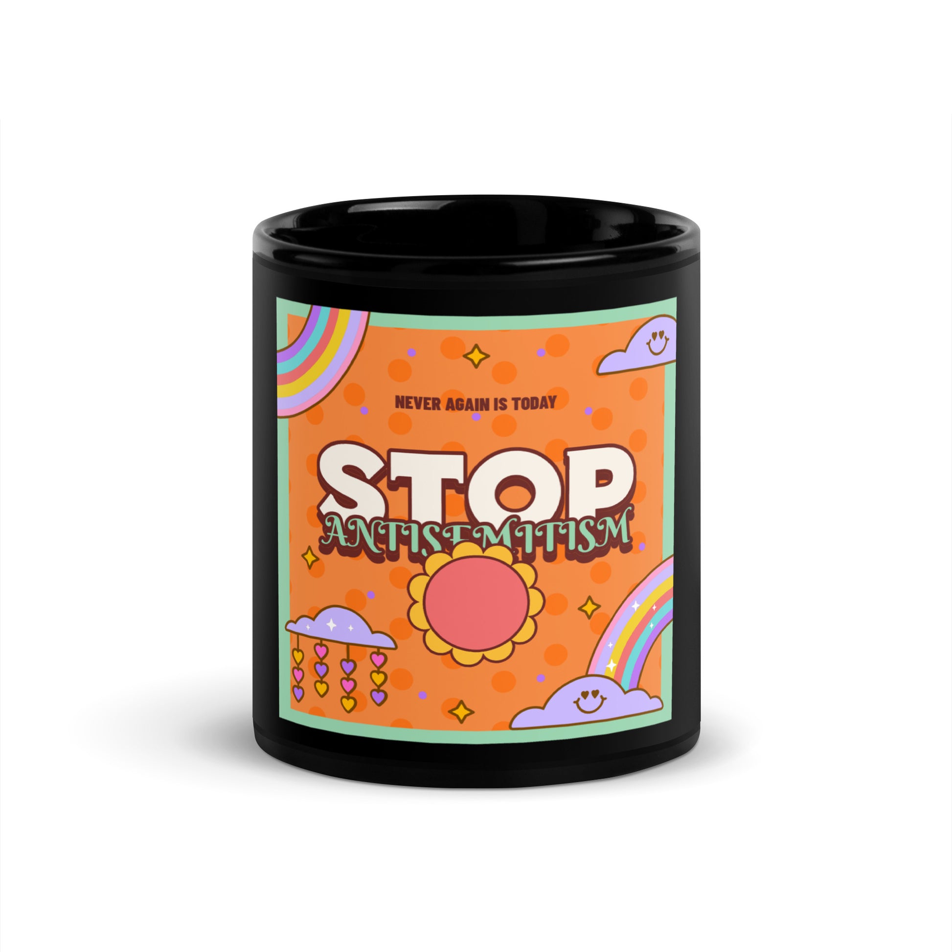 Antisemitism | Retro-Orange Style | Black Glossy Mug Jouparty