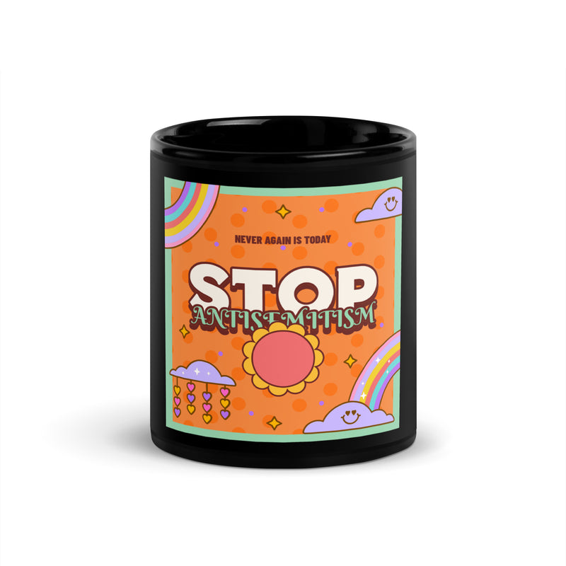 Antisemitism | Retro-Orange Style | Black Glossy Mug