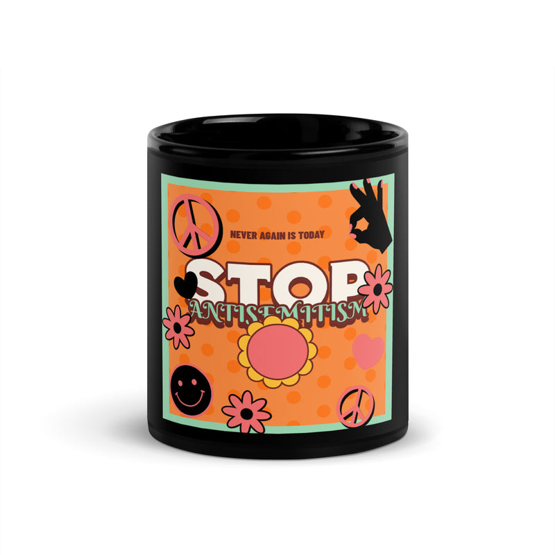 Antisemitism | Retro-Orange Style | Black Glossy Mug