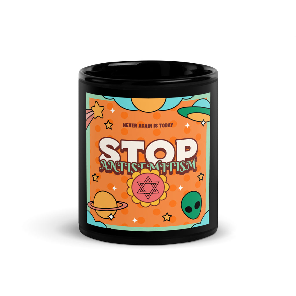 Antisemitism | Retro-Orange Style | Black Glossy Mug Jouparty