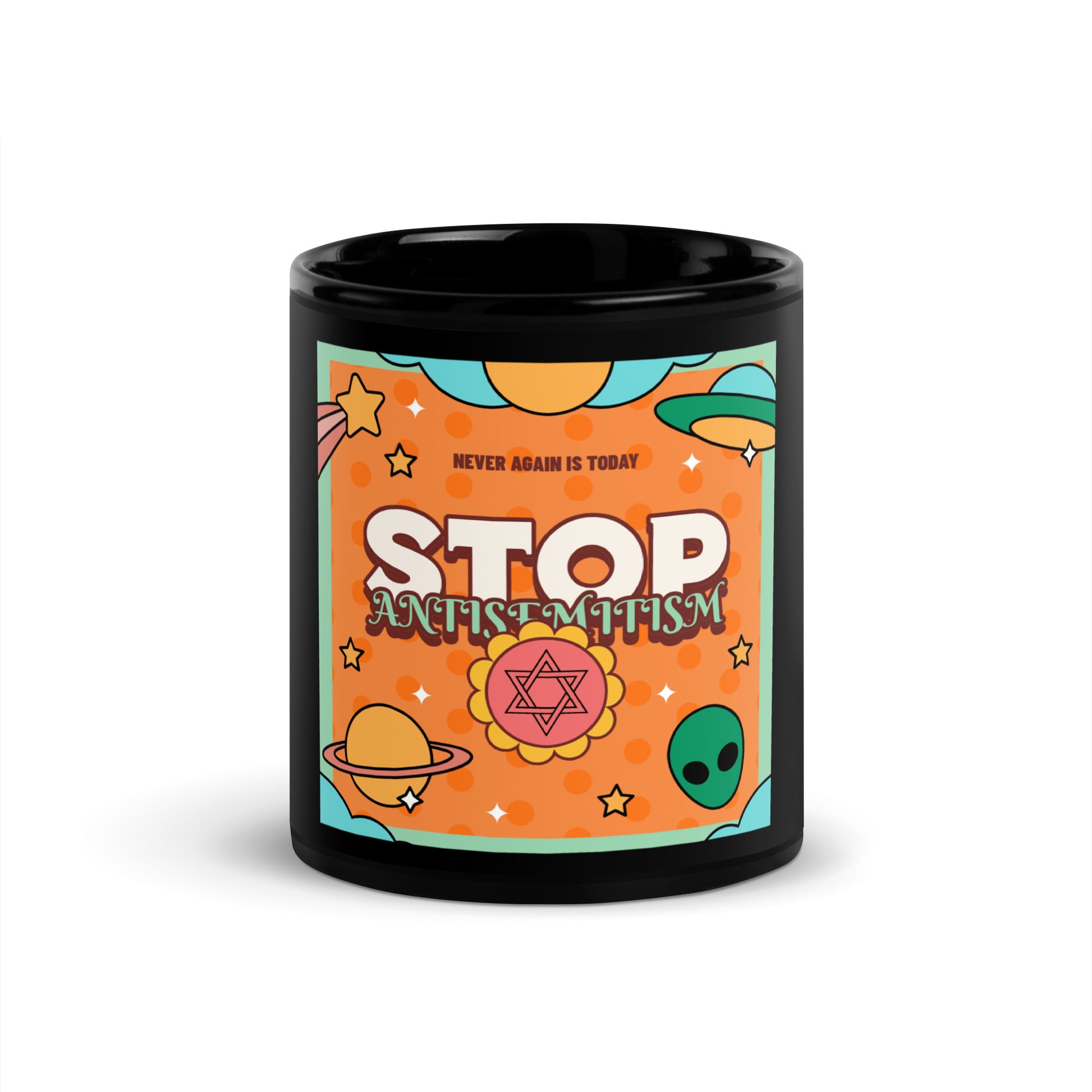 Antisemitism | Retro-Orange Style | Black Glossy Mug Jouparty