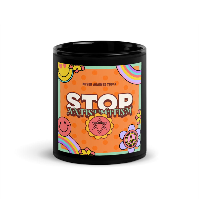 Antisemitism | Retro-Orange Style | Black Glossy Mug