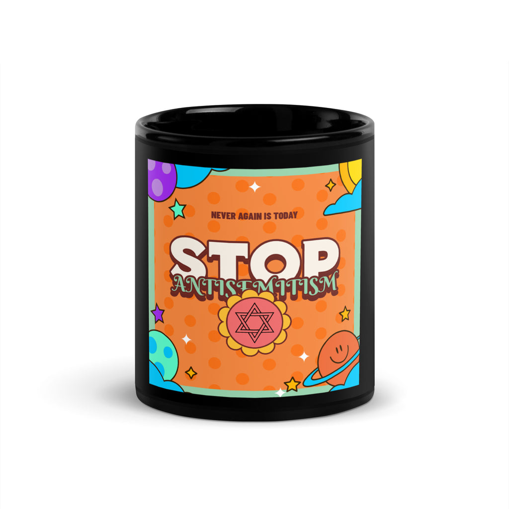 Antisemitism | Retro-Orange Style | Black Glossy Mug Jouparty