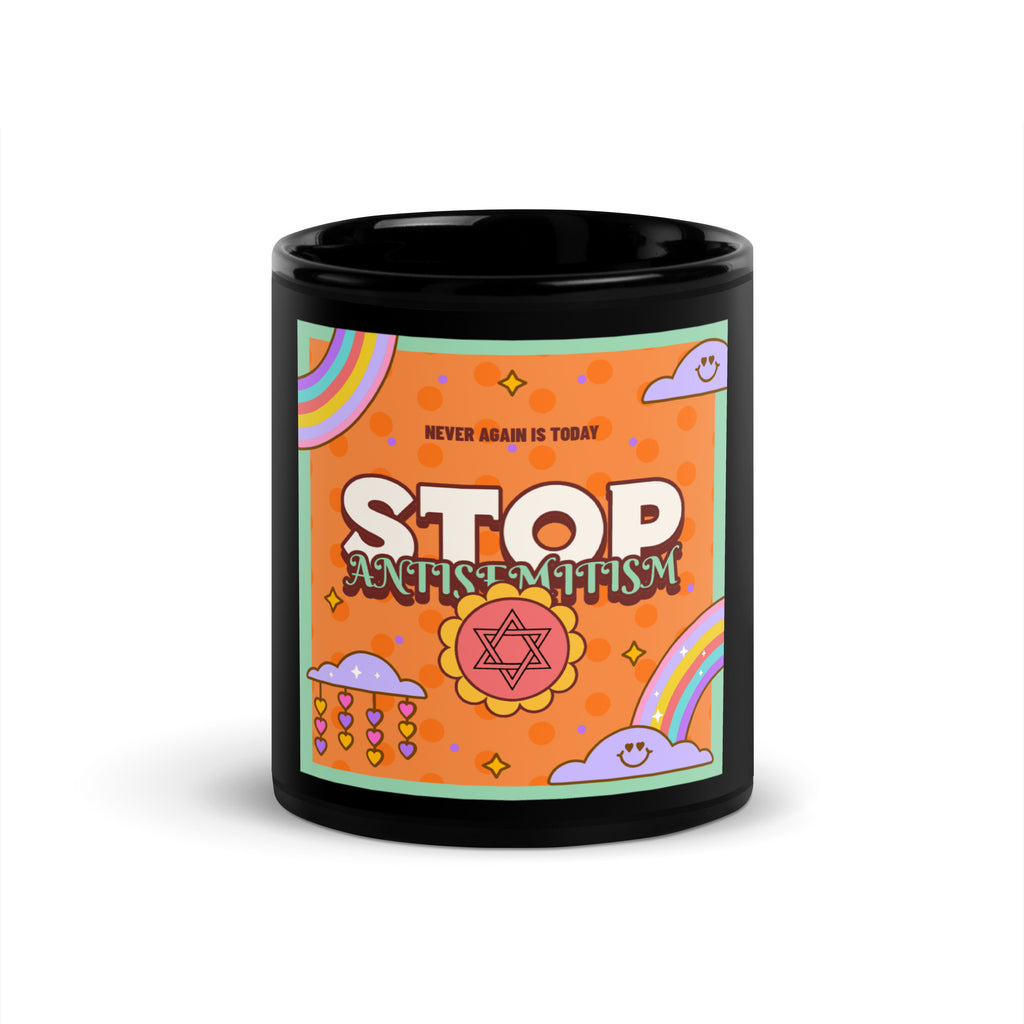 Antisemitism | Retro-Orange Style | Black Glossy Mug