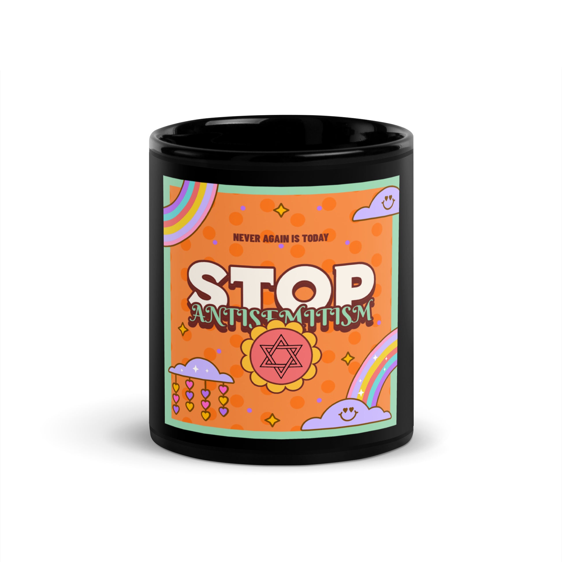 Antisemitism | Retro-Orange Style | Black Glossy Mug