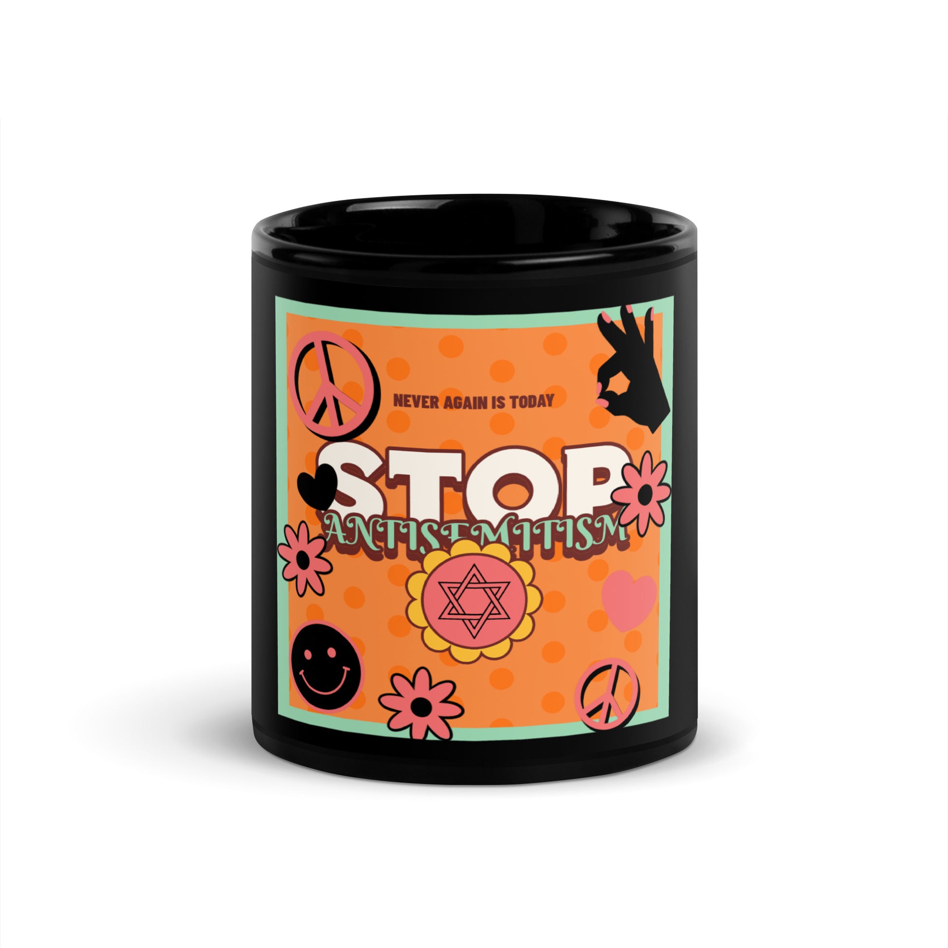Antisemitism | Retro-Orange Style | Black Glossy Mug Jouparty