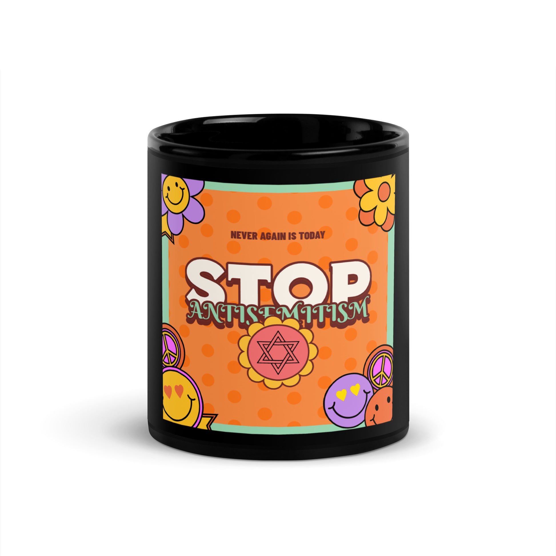 Antisemitism | Retro-Orange Style | Black Glossy Mug Jouparty