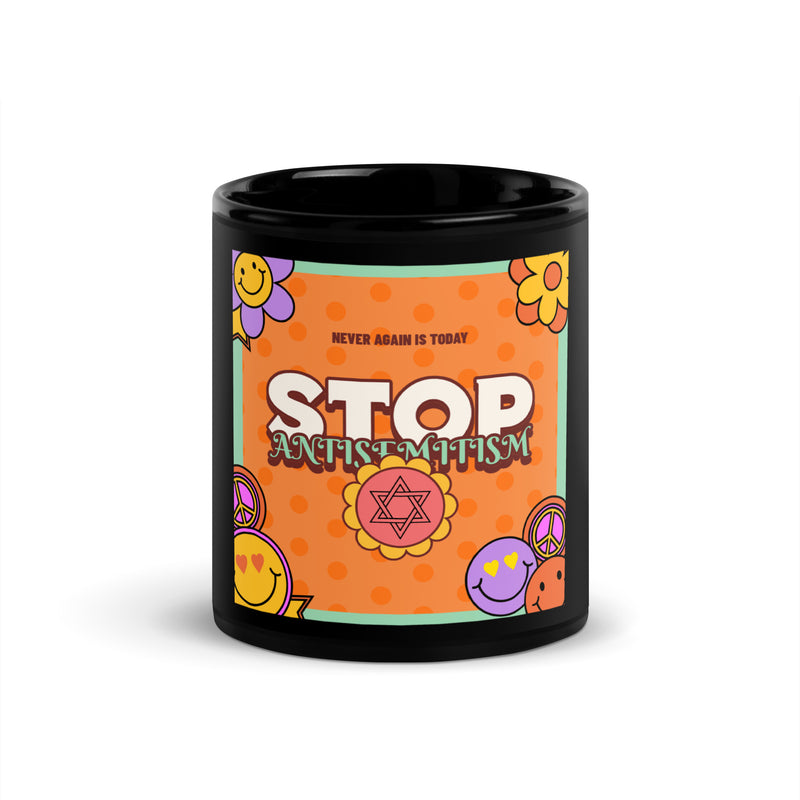 Antisemitism | Retro-Orange Style | Black Glossy Mug