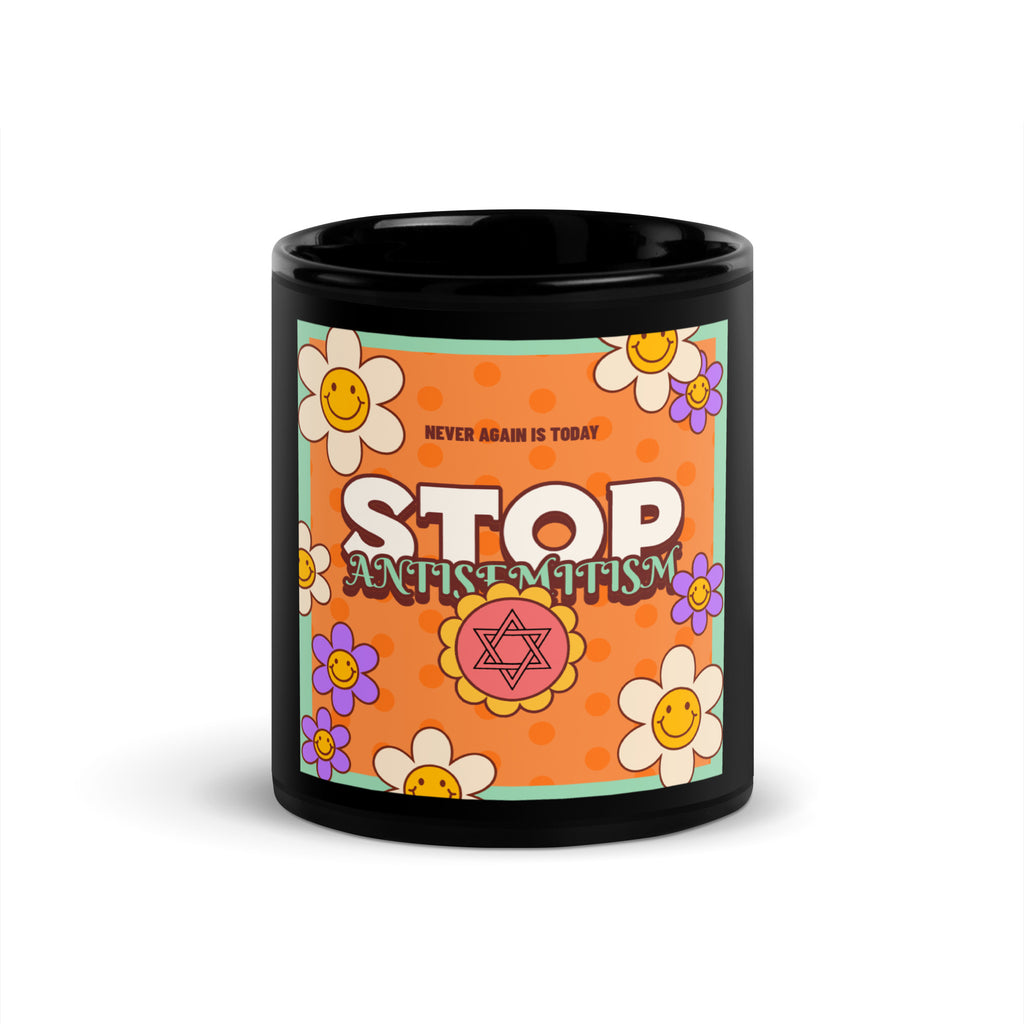 Antisemitism | Retro-Orange Style | Black Glossy Mug Jouparty