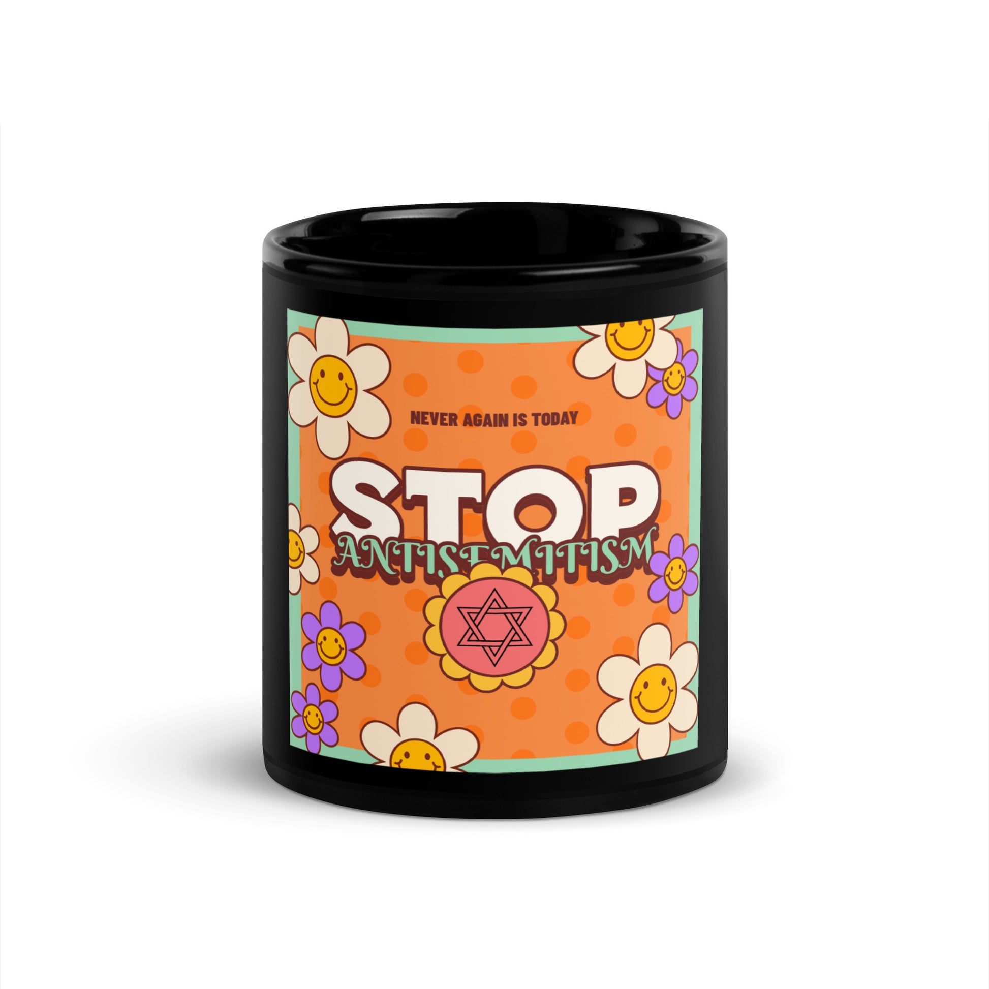 Antisemitism | Retro-Orange Style | Black Glossy Mug Jouparty