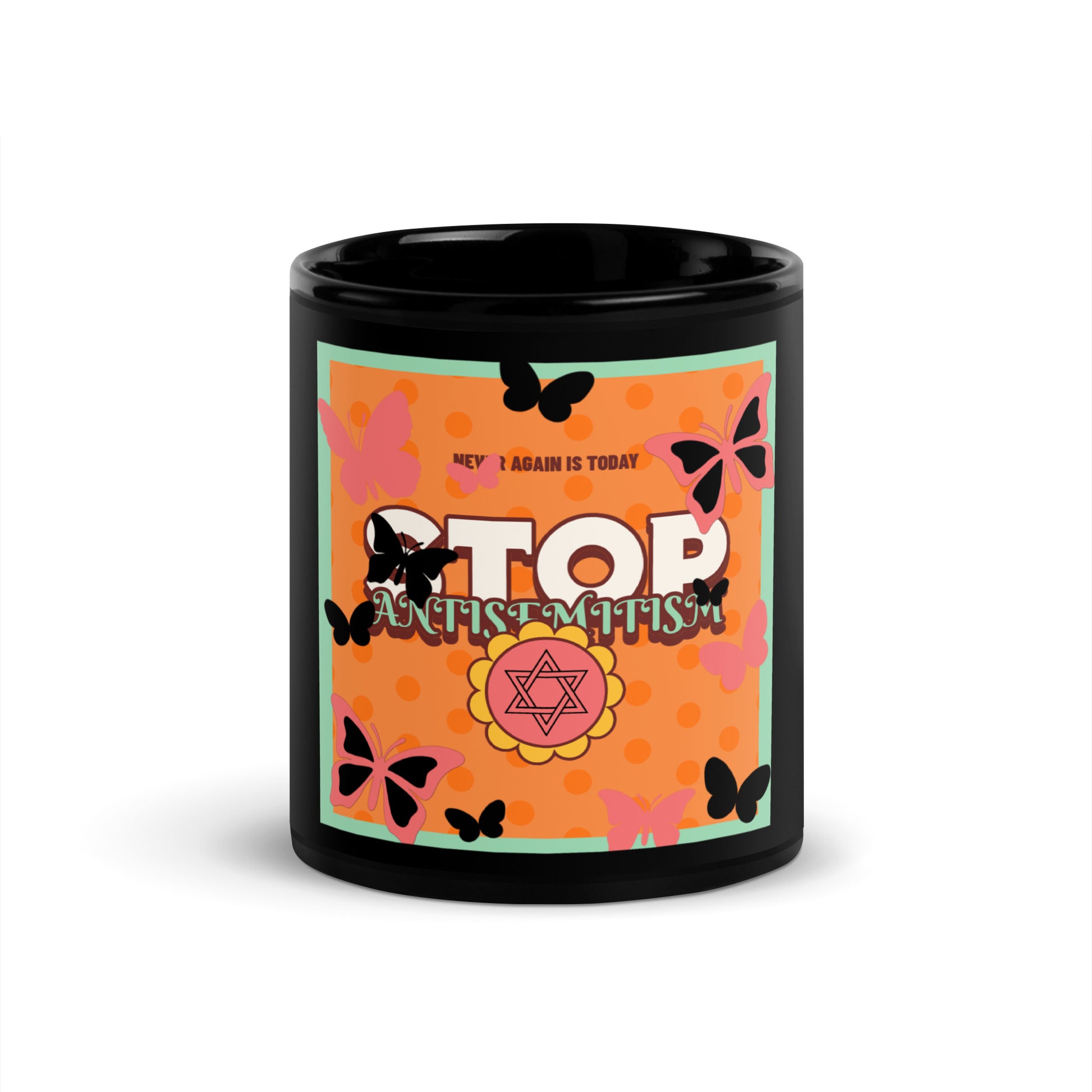 Antisemitism | Retro-Orange Style | Black Glossy Mug