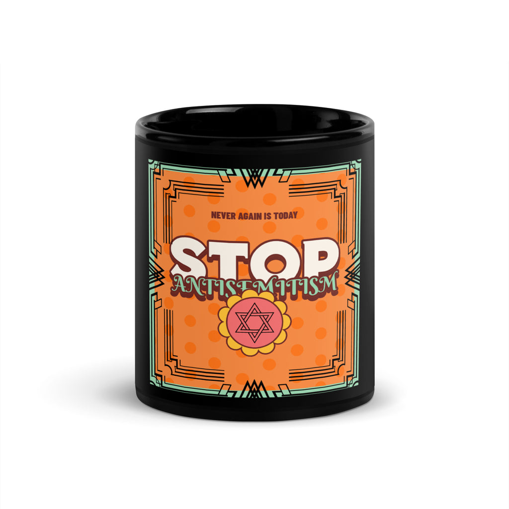 Antisemitism | Retro-Orange Style | Black Glossy Mug Jouparty