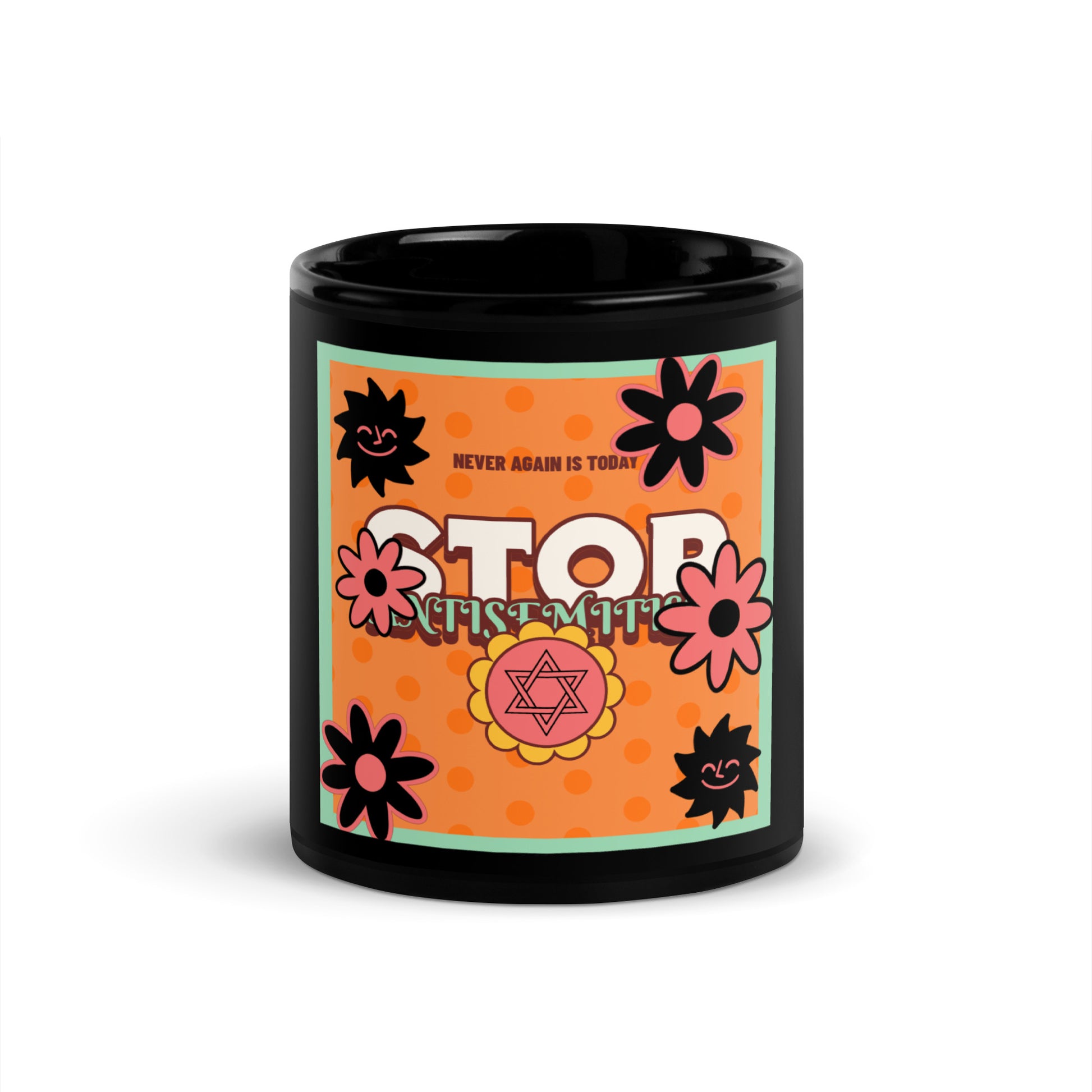 Antisemitism | Retro-Orange Style | Black Glossy Mug Jouparty