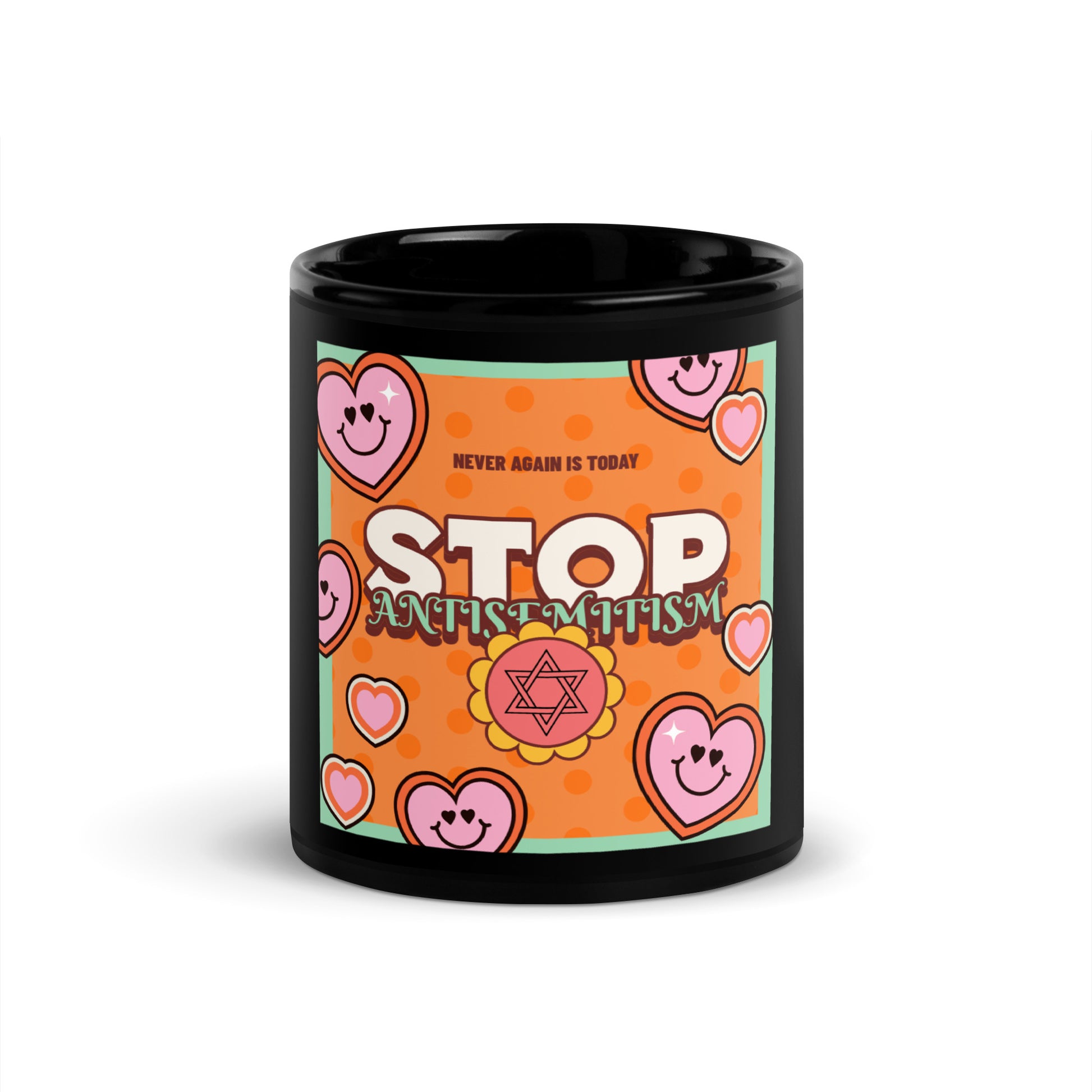 Antisemitism | Retro-Orange Style | Black Glossy Mug Jouparty