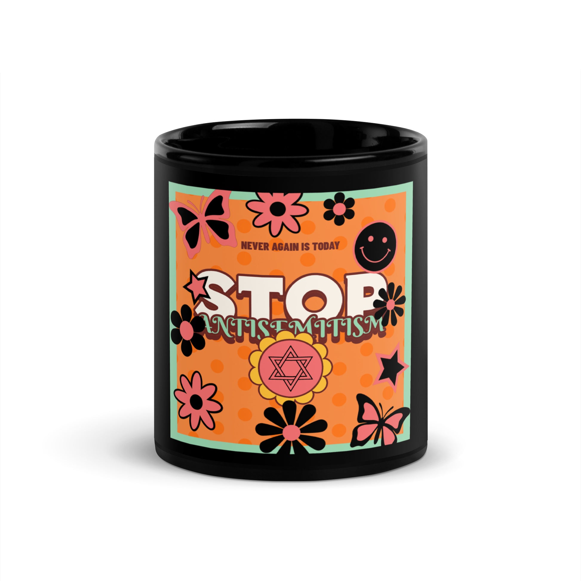 Antisemitism | Retro-Orange Style | Black Glossy Mug Jouparty