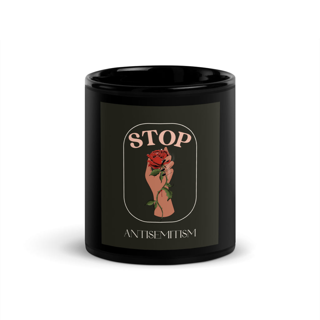 Stop Antisemitism | Plants & Flowers Edition | Black Glossy Mug