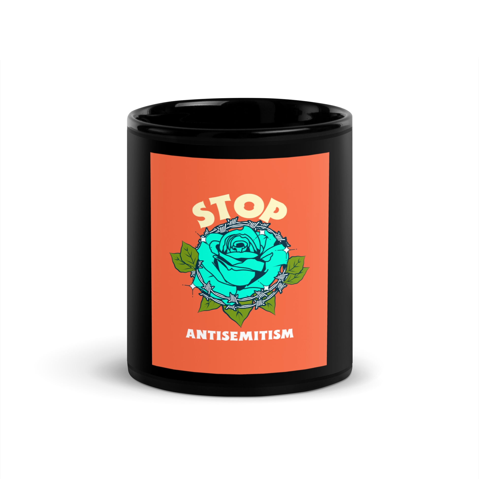 Stop Antisemitism | Plants & Flowers Edition | Black Glossy Mug