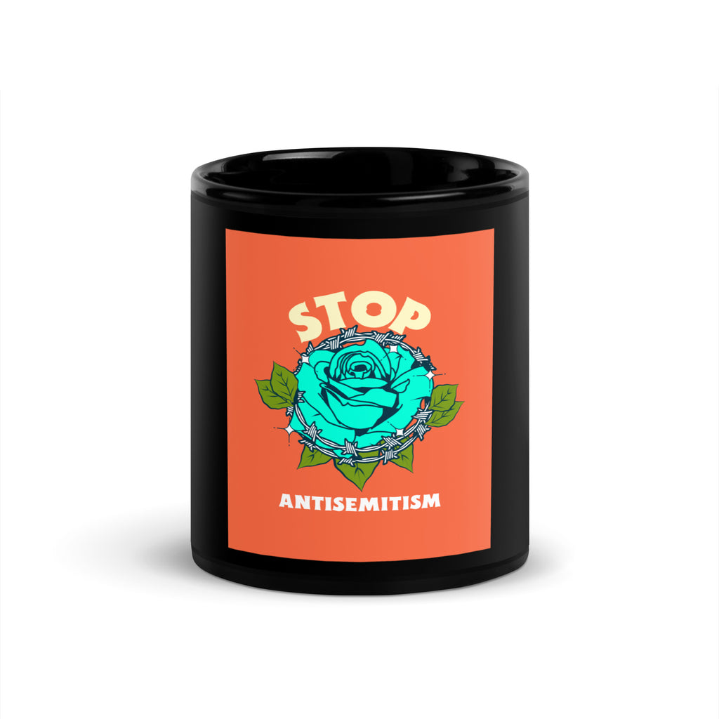 Stop Antisemitism | Plants & Flowers Edition | Black Glossy Mug