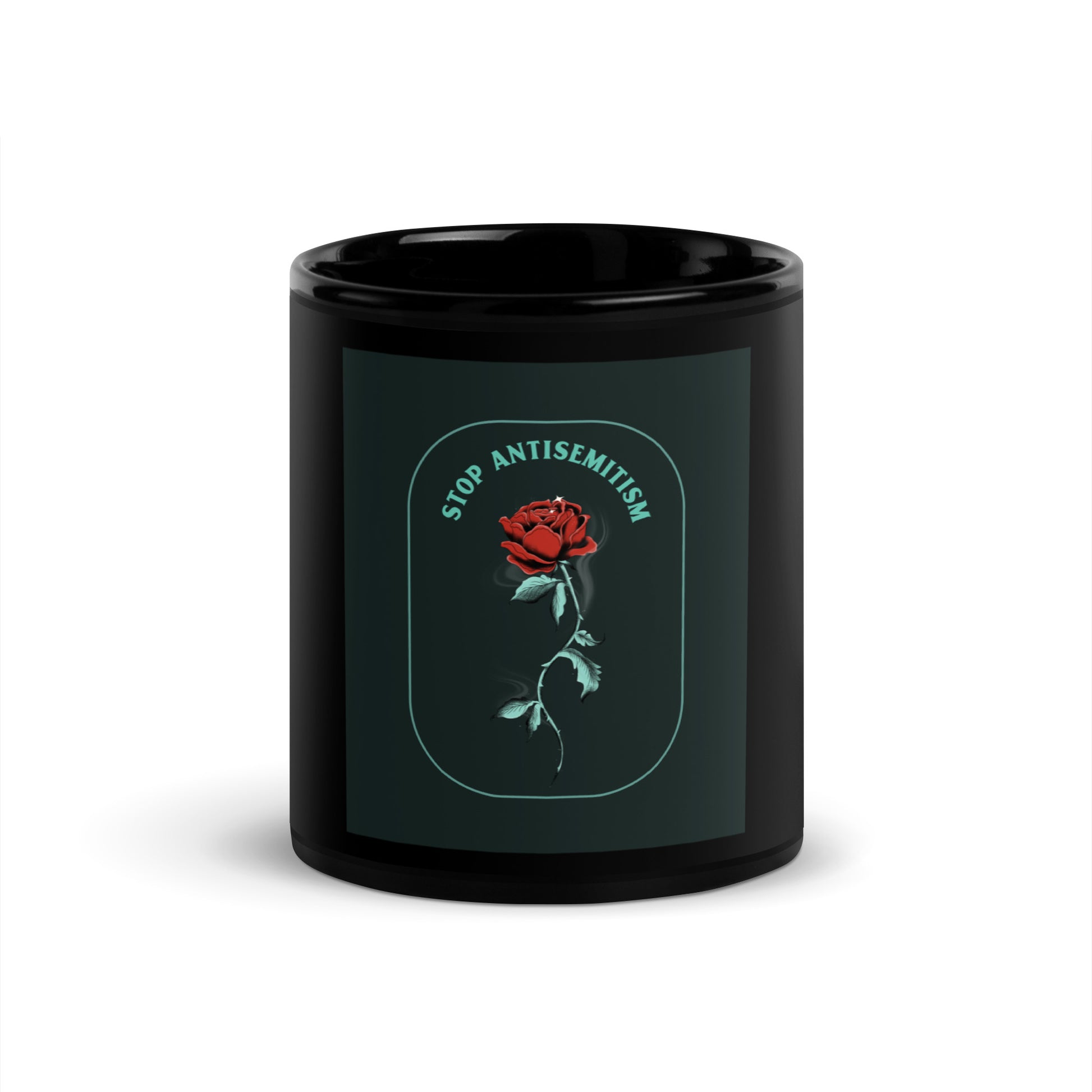 Stop Antisemitism | Plants & Flowers Edition | Black Glossy Mug