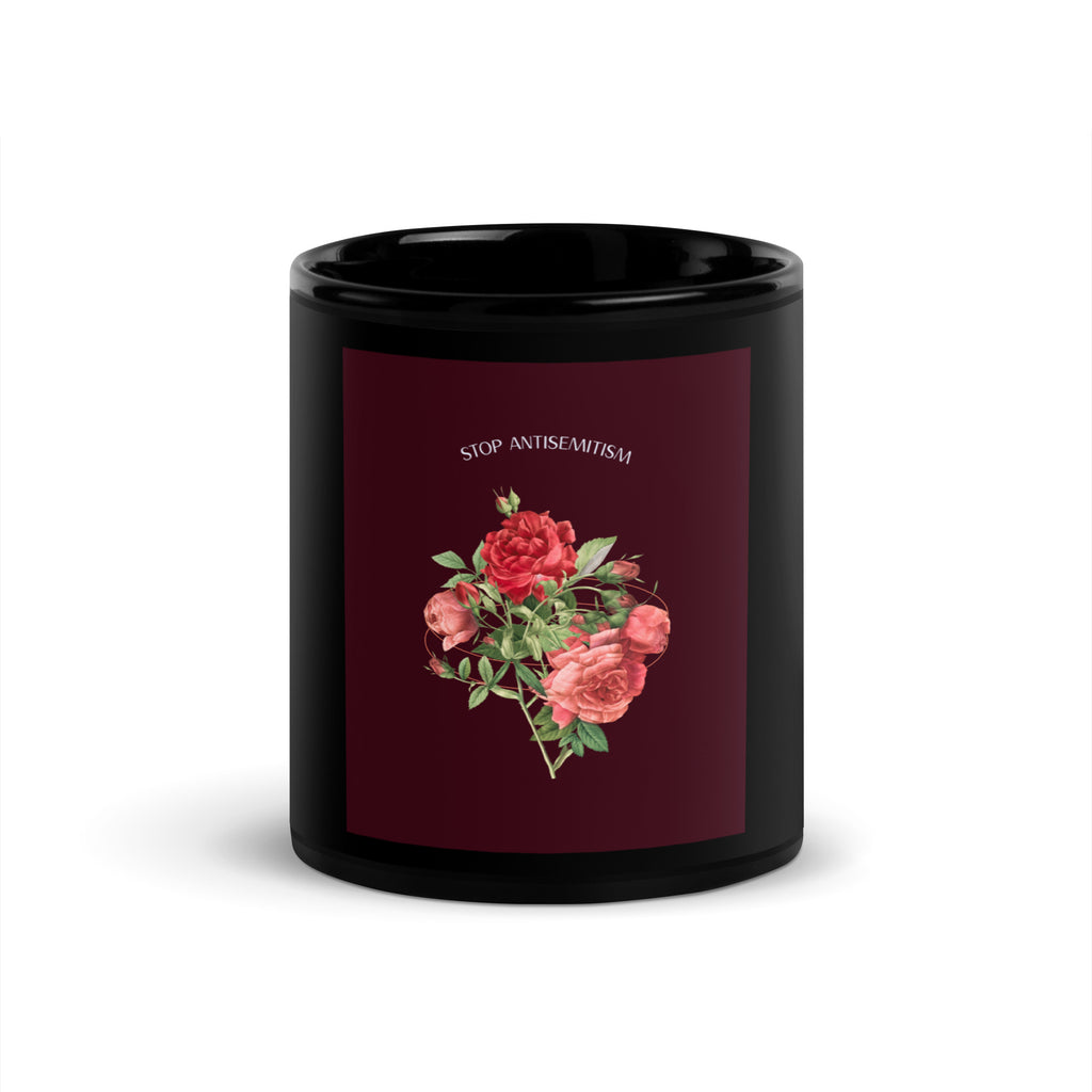 Stop Antisemitism | Plants & Flowers Edition | Black Glossy Mug
