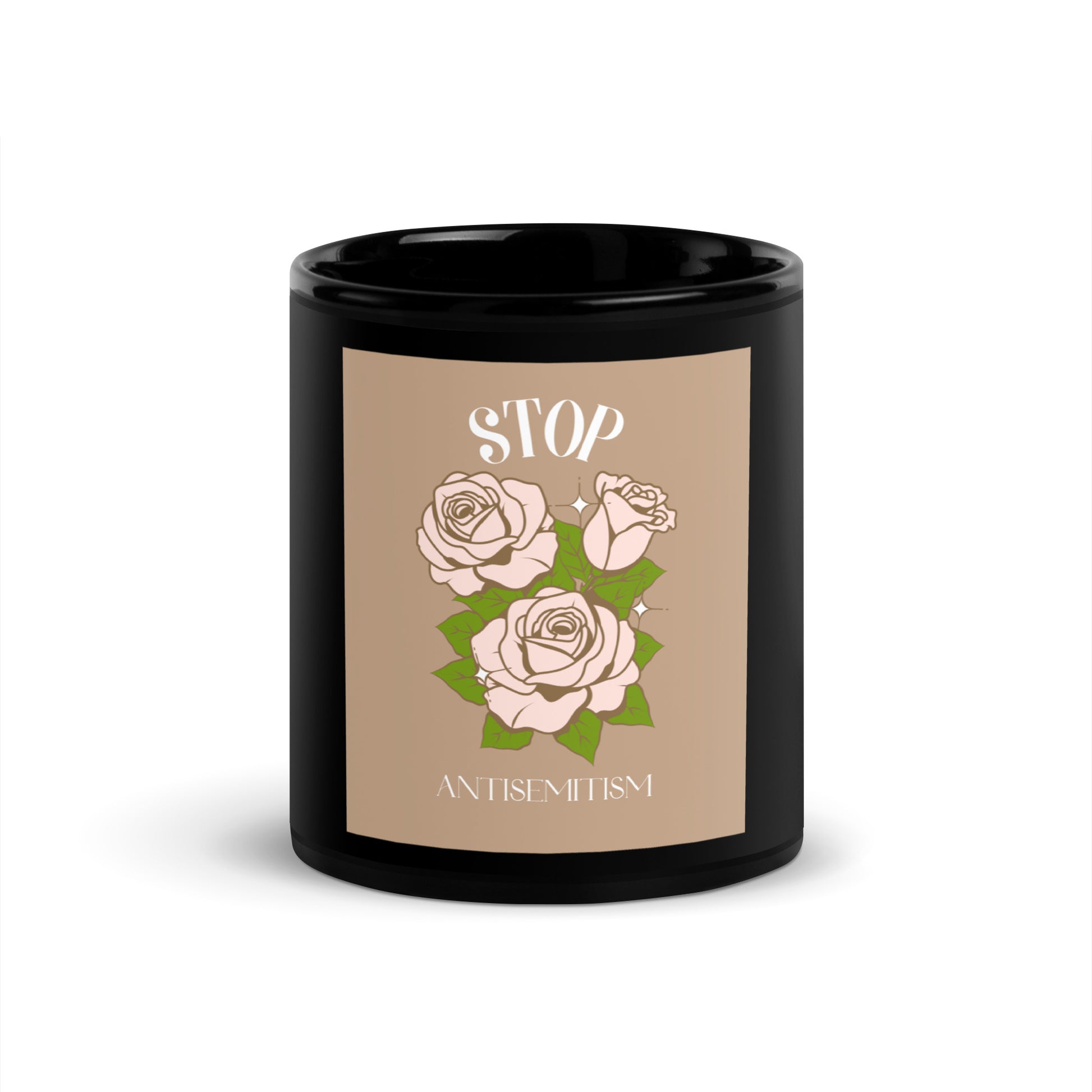 Stop Antisemitism | Plants & Flowers Edition | Black Glossy Mug