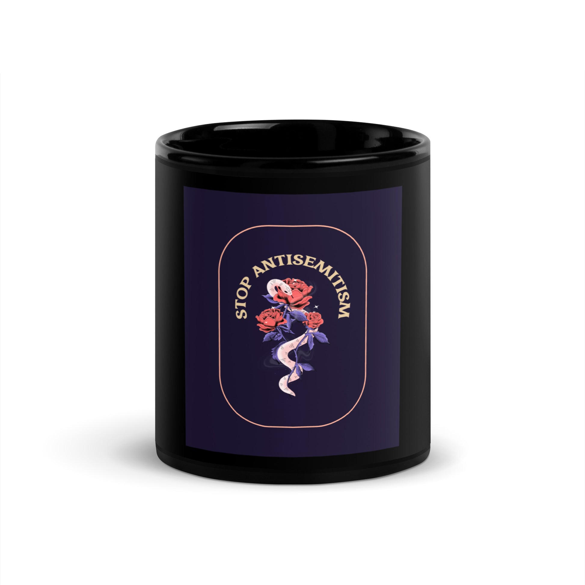 Stop Antisemitism | Plants & Flowers Edition | Black Glossy Mug