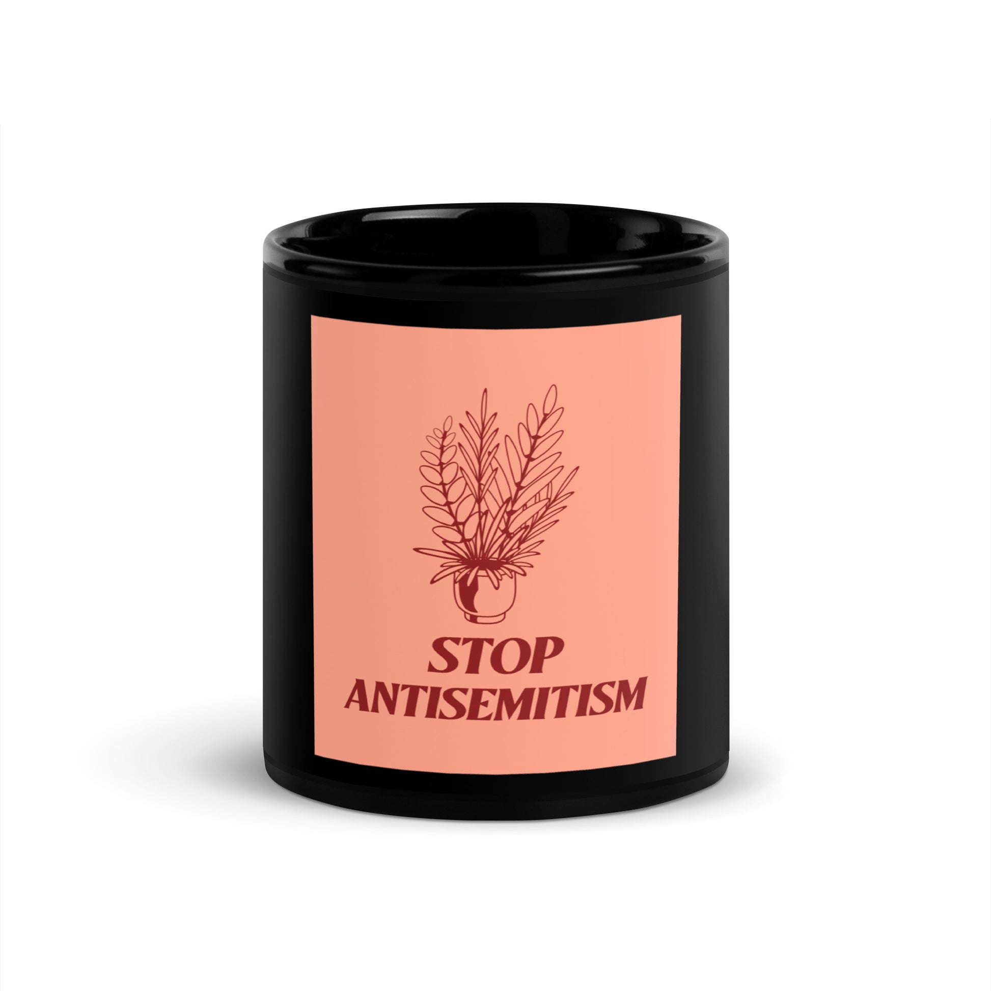 Stop Antisemitism | Plants & Flowers Edition | Black Glossy Mug