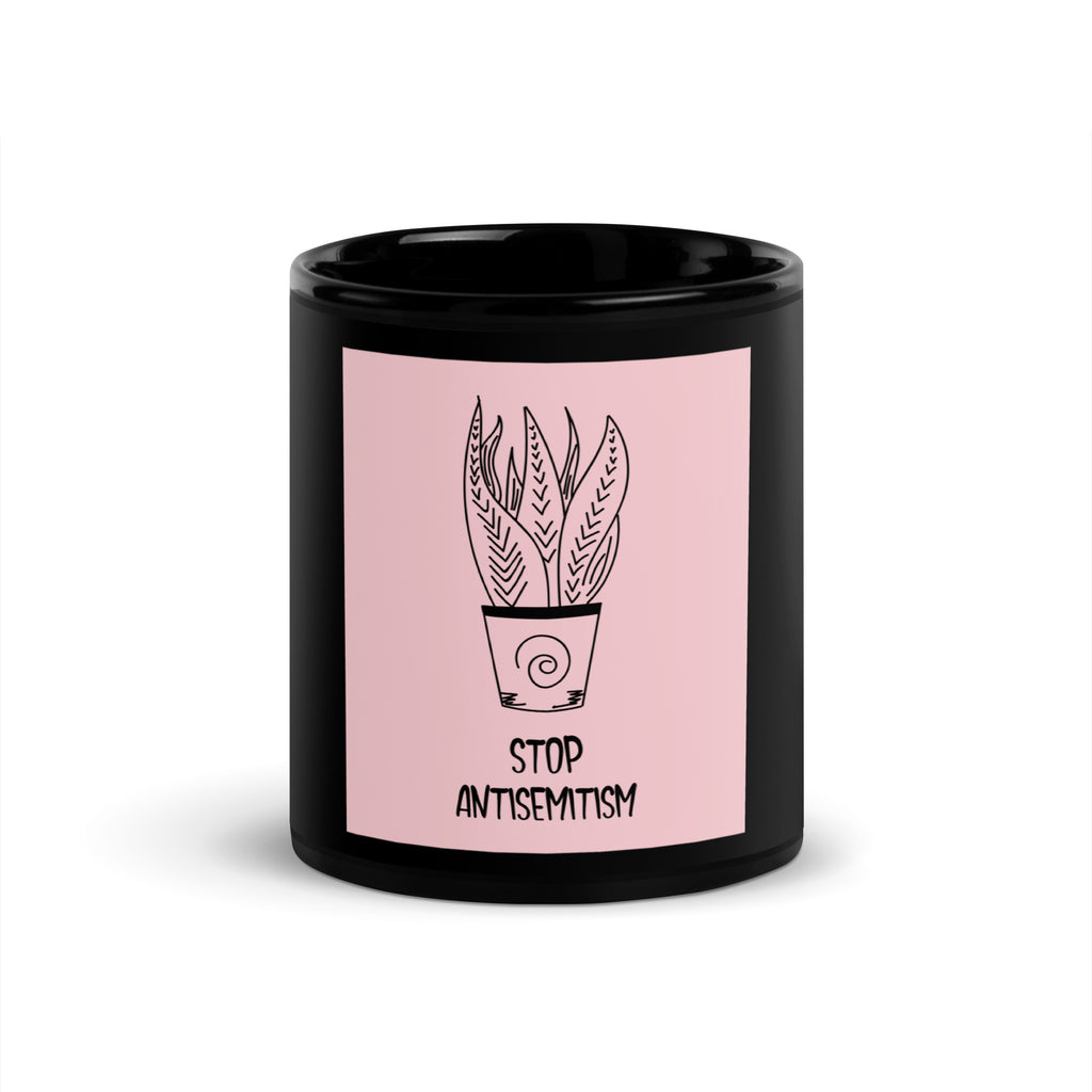 Stop Antisemitism | Plants & Flowers Edition | Black Glossy Mug