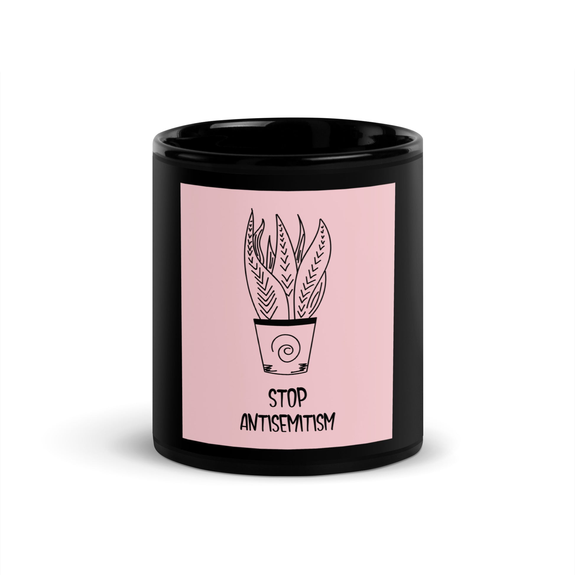 Stop Antisemitism | Plants & Flowers Edition | Black Glossy Mug