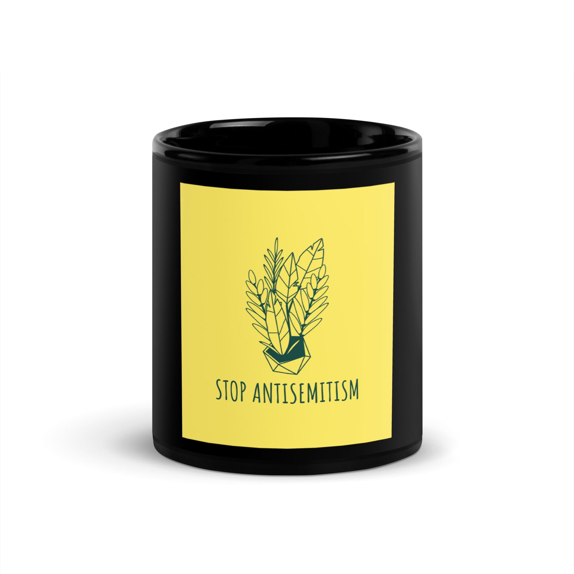 Stop Antisemitism | Plants & Flowers Edition | Black Glossy Mug