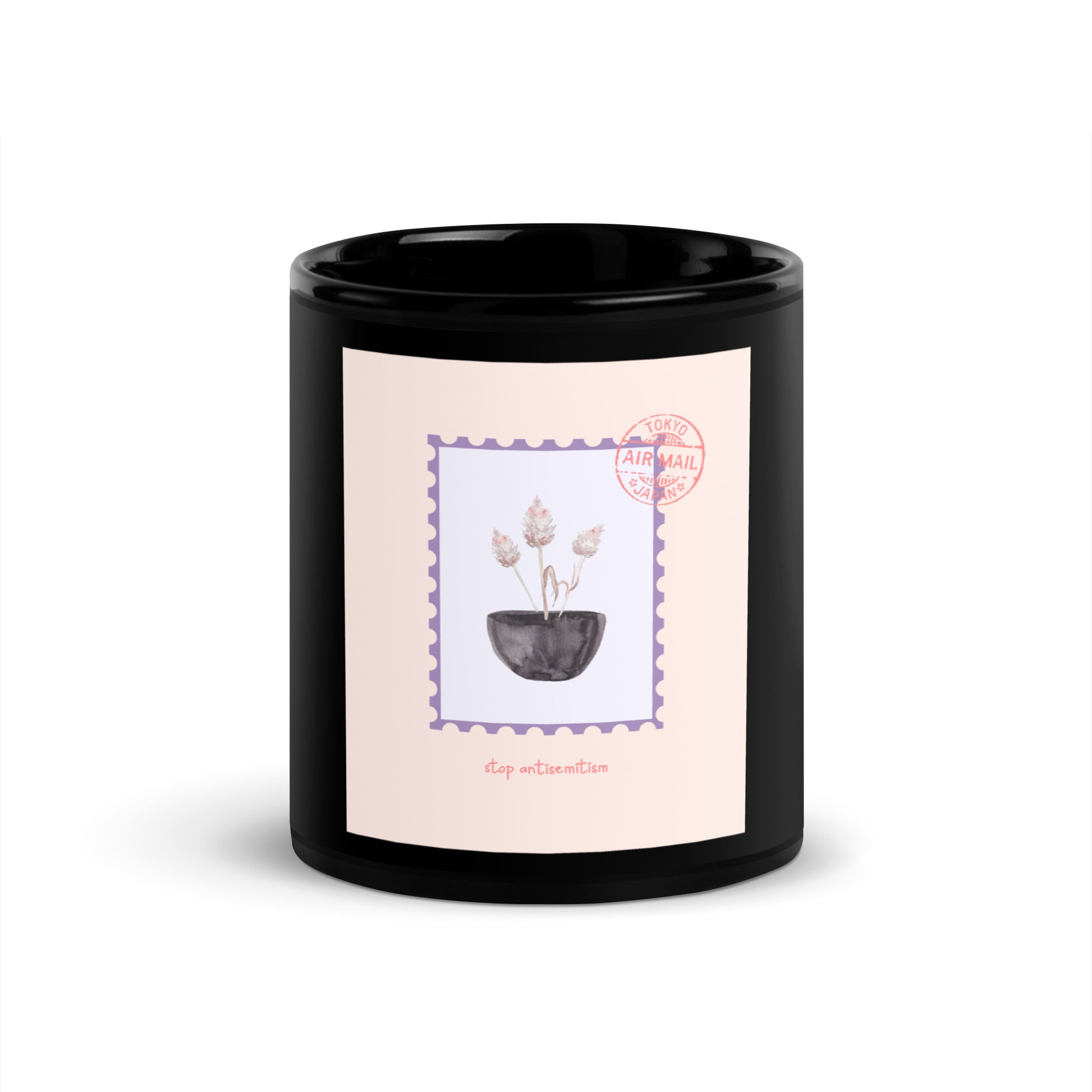 Stop Antisemitism | Plants & Flowers Edition | Black Glossy Mug