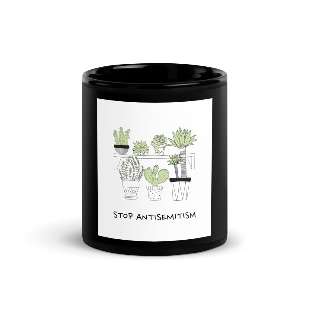 Stop Antisemitism | Plants & Flowers Edition | Black Glossy Mug