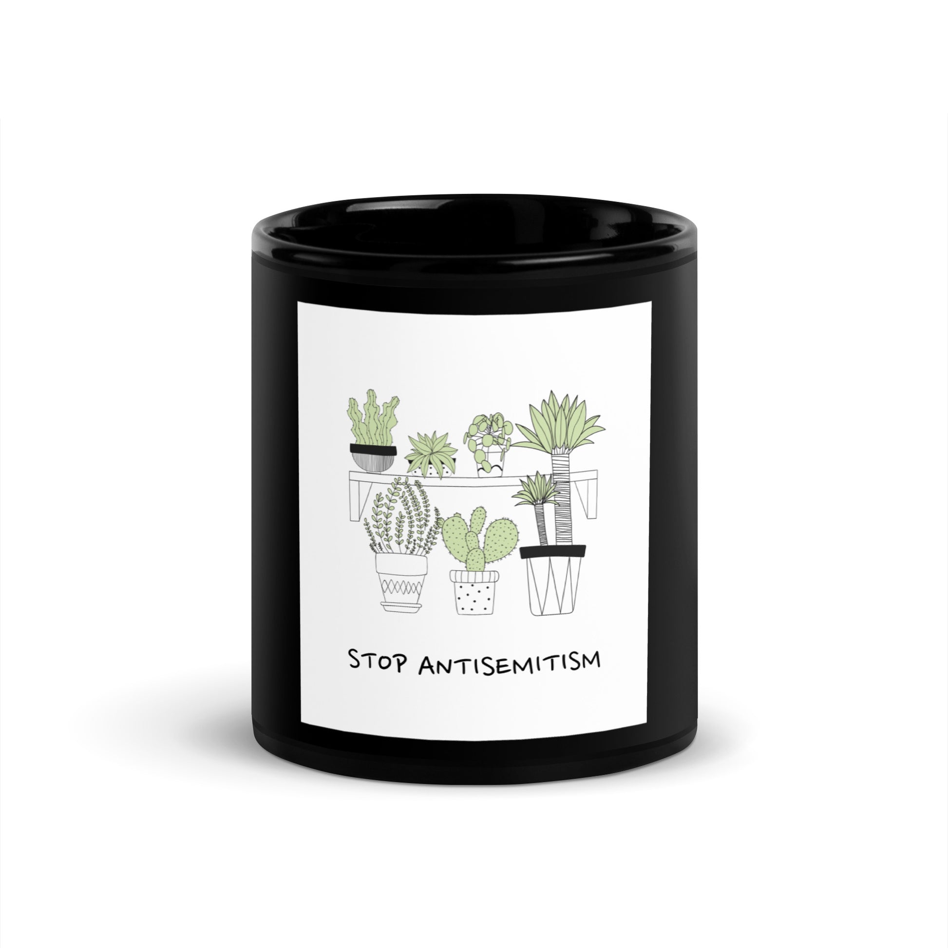 Stop Antisemitism | Plants & Flowers Edition | Black Glossy Mug