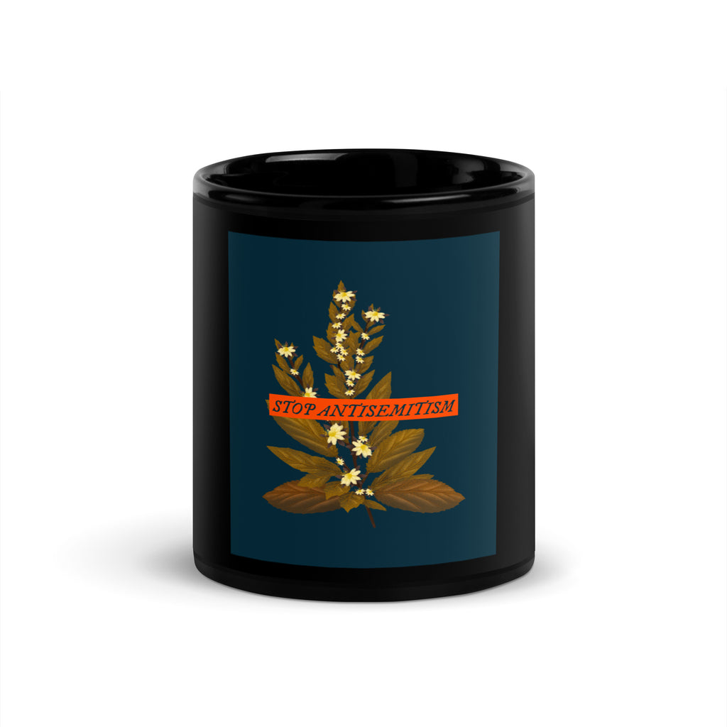 Stop Antisemitism | Plants & Flowers Edition | Black Glossy Mug
