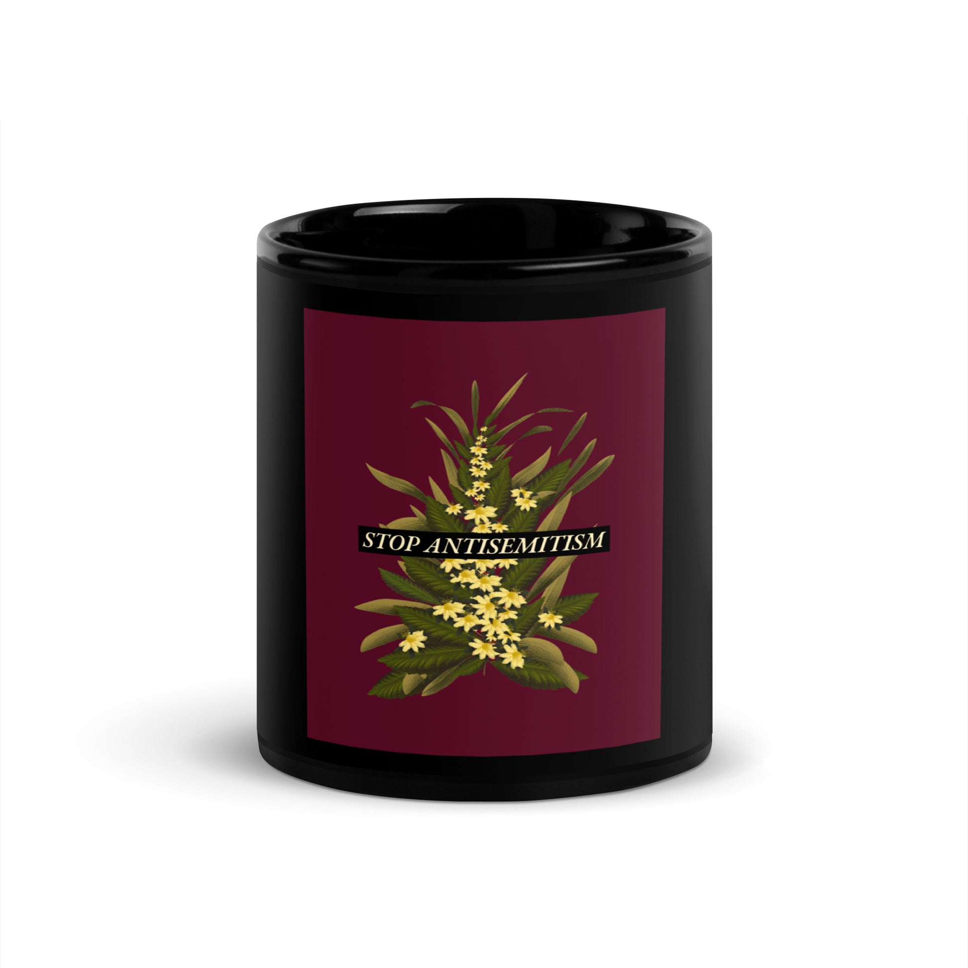 Stop Antisemitism | Plants & Flowers Edition | Black Glossy Mug