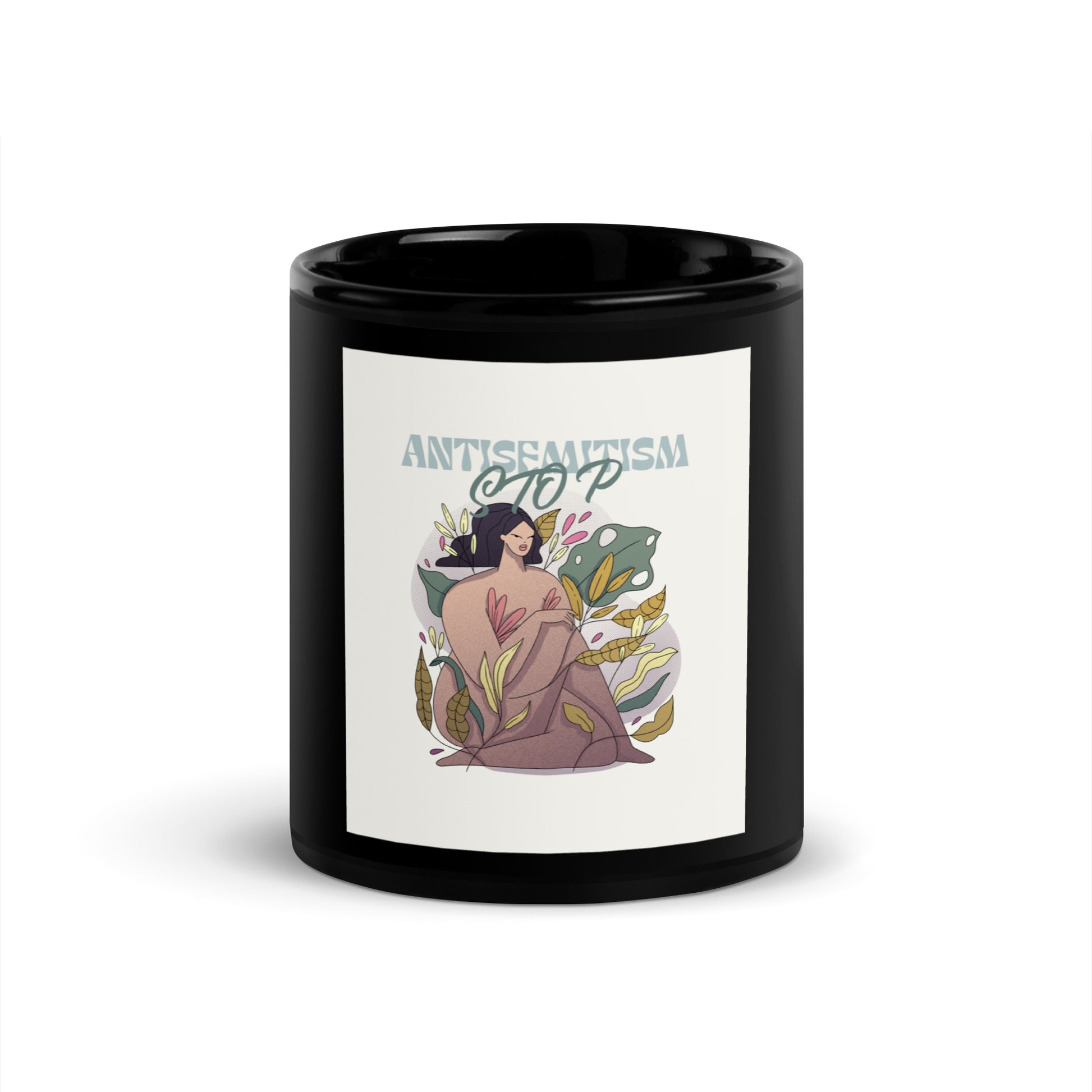 Stop Antisemitism | Plants & Flowers Edition | Black Glossy Mug