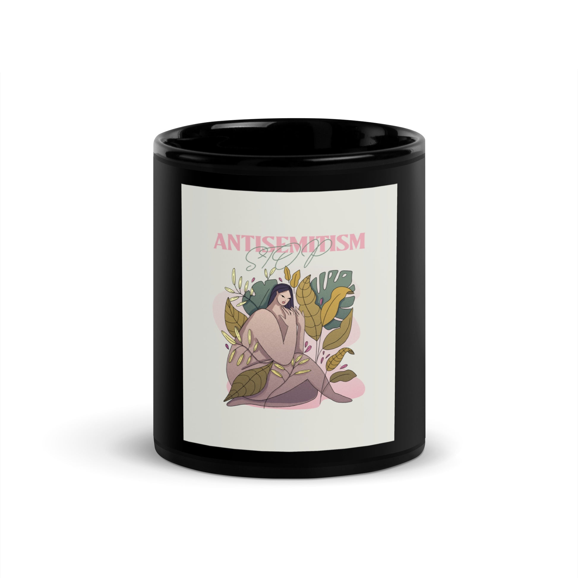 Stop Antisemitism | Plants & Flowers Edition | Black Glossy Mug