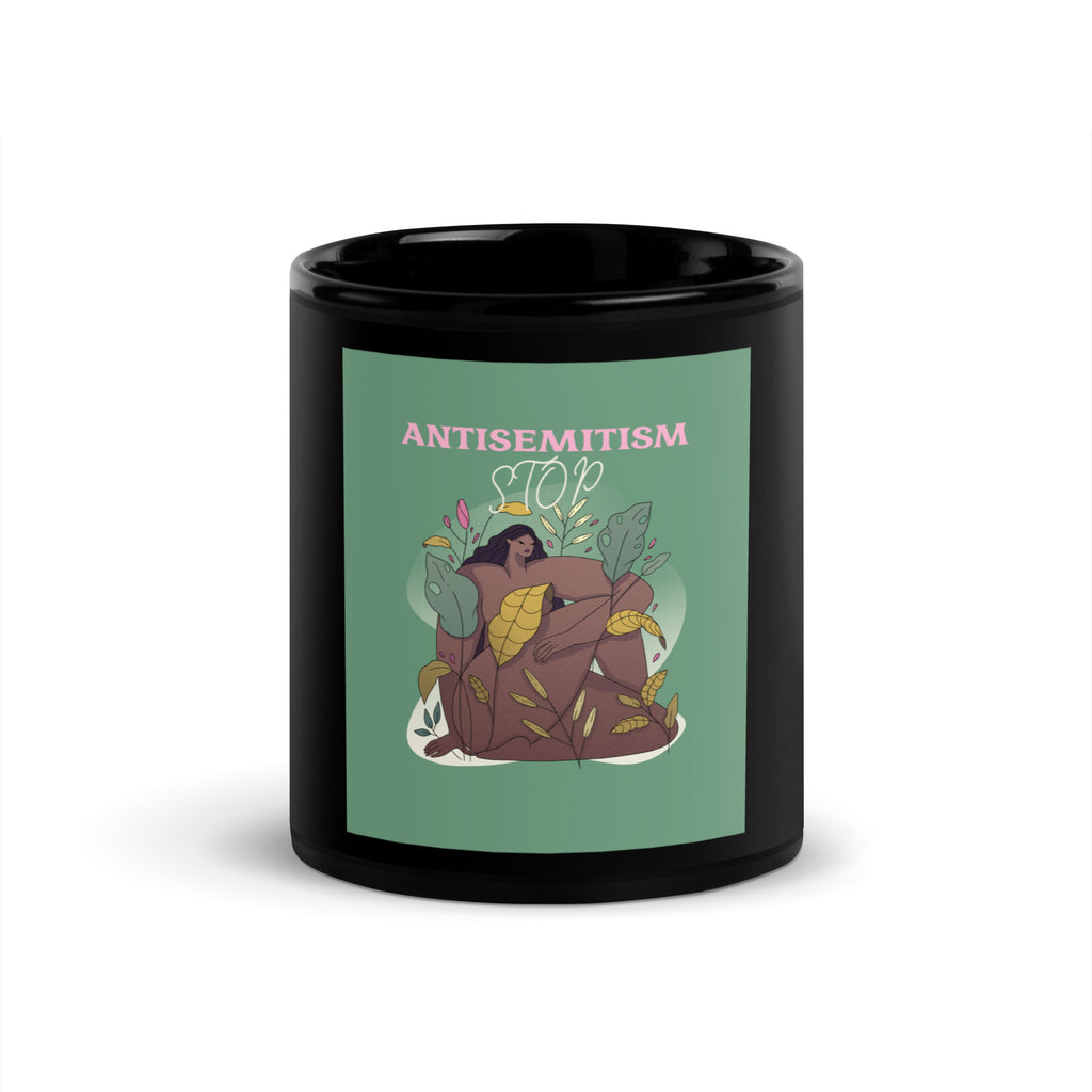 Stop Antisemitism | Plants & Flowers Edition | Black Glossy Mug