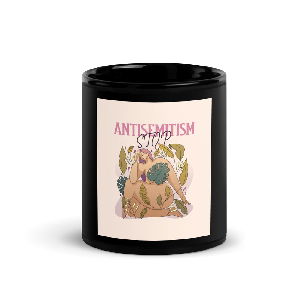 Stop Antisemitism | Plants & Flowers Edition | Black Glossy Mug