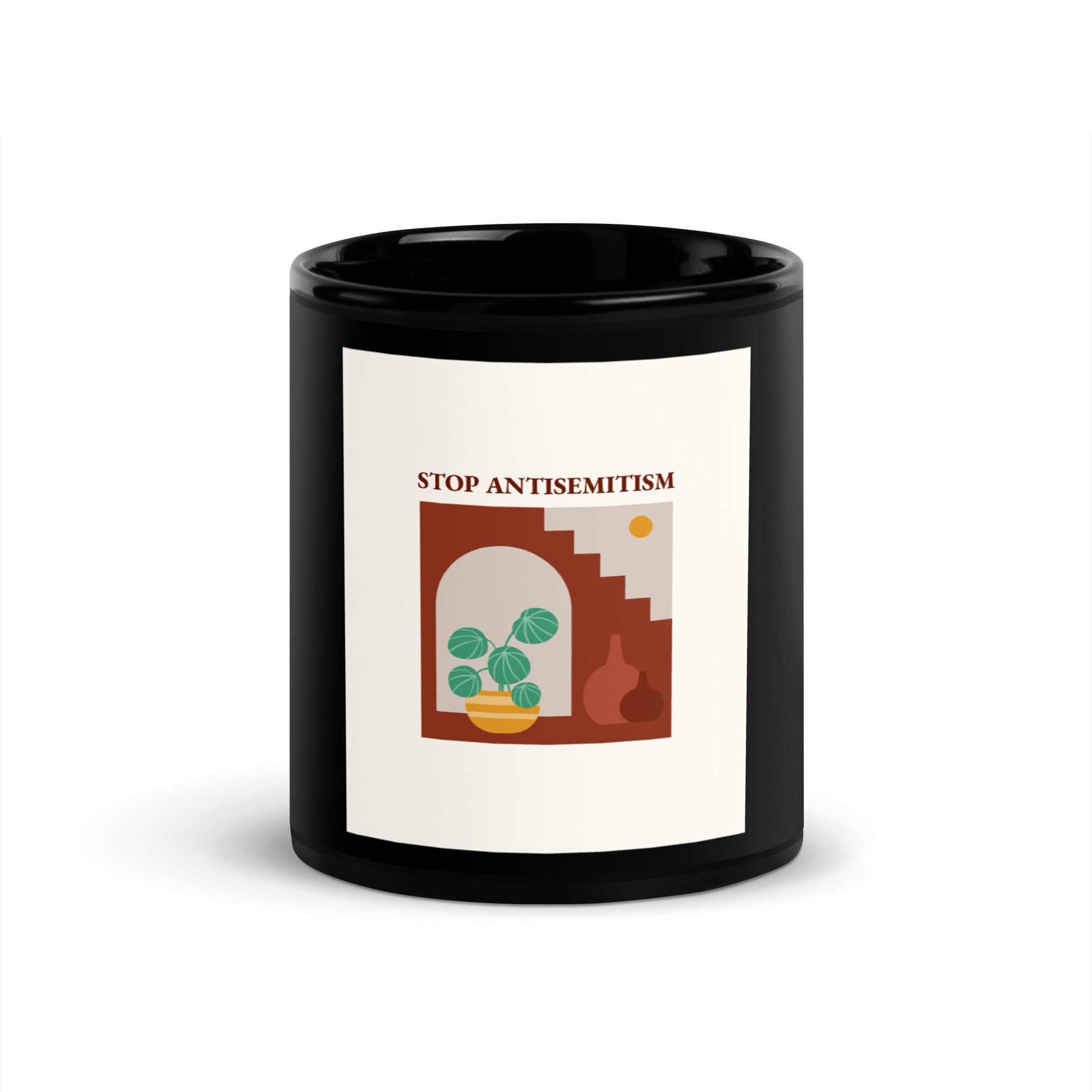 Stop Antisemitism | Plants & Flowers Edition | Black Glossy Mug