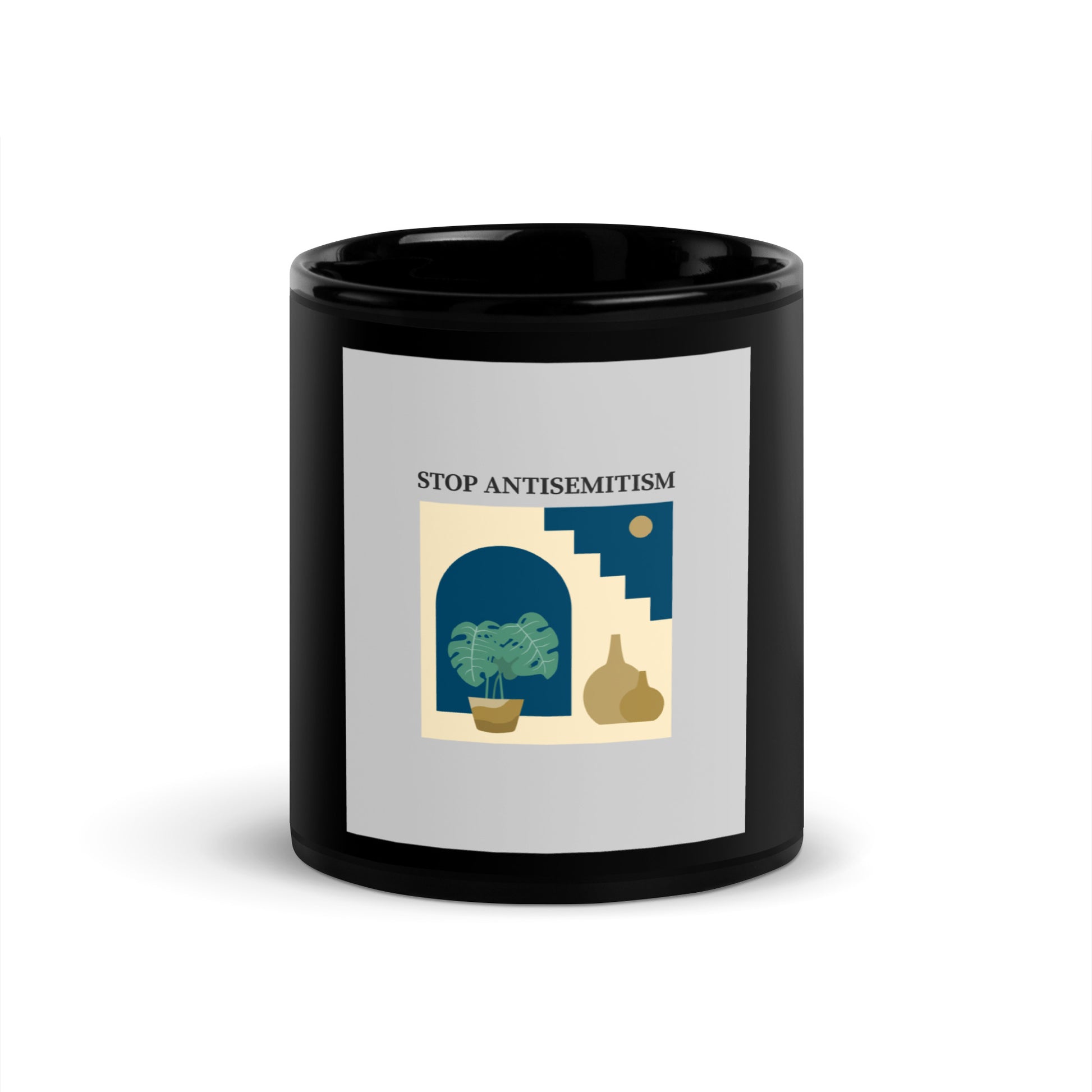 Stop Antisemitism | Plants & Flowers Edition | Black Glossy Mug