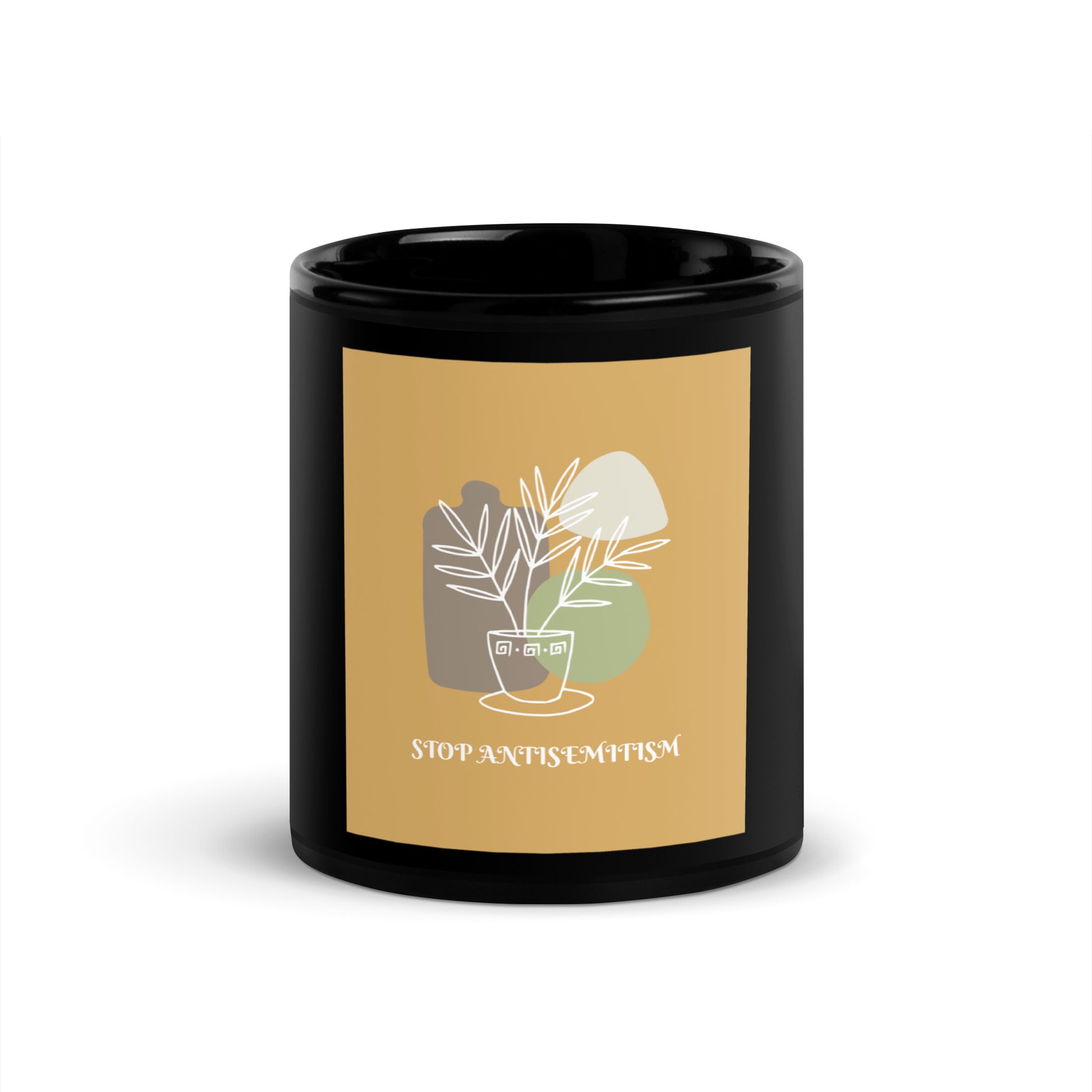 Stop Antisemitism | Plants & Flowers Edition | Black Glossy Mug
