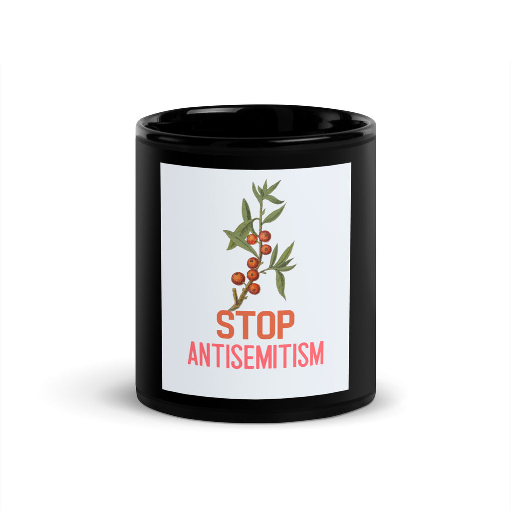 Stop Antisemitism | Plants & Flowers Edition | Black Glossy Mug