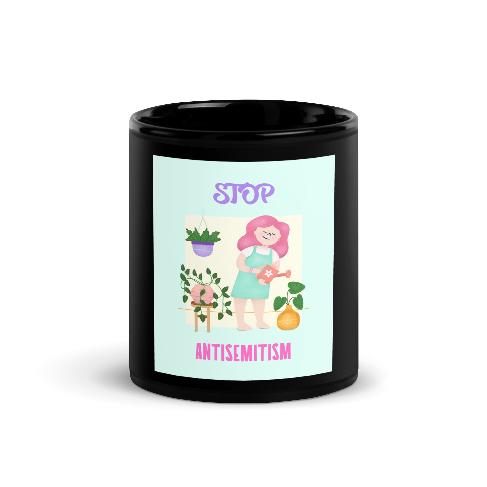 Stop Antisemitism | Plants & Flowers Edition | Black Glossy Mug