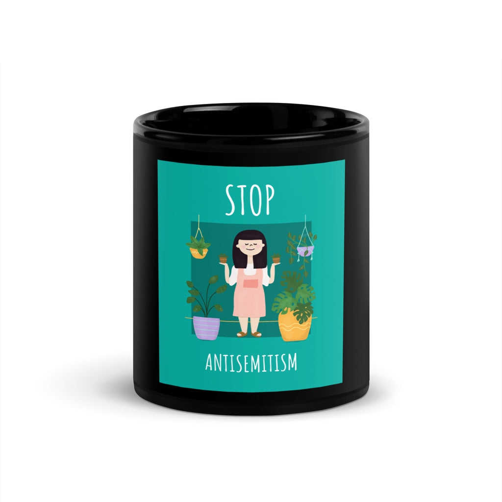 Stop Antisemitism | Plants & Flowers Edition | Black Glossy Mug