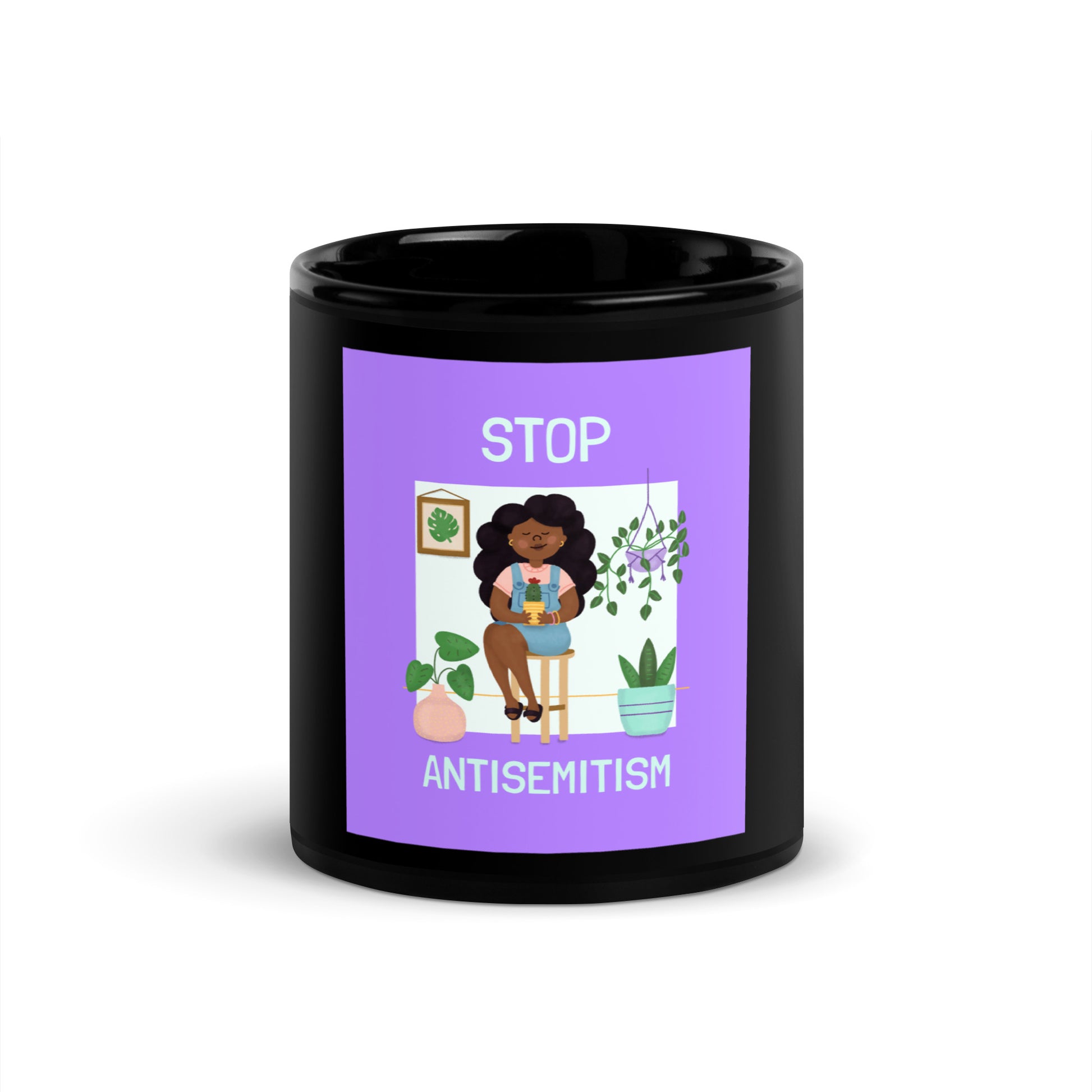 Stop Antisemitism | Plants & Flowers Edition | Black Glossy Mug