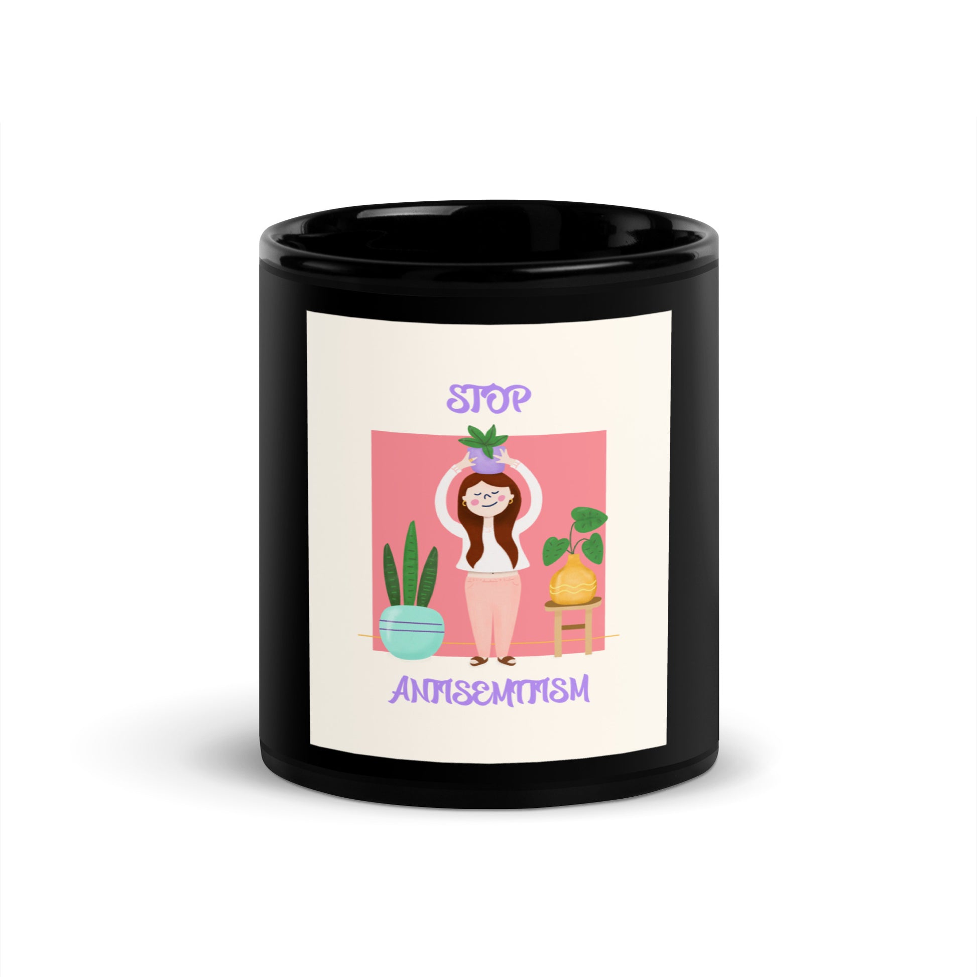 Stop Antisemitism | Plants & Flowers Edition | Black Glossy Mug