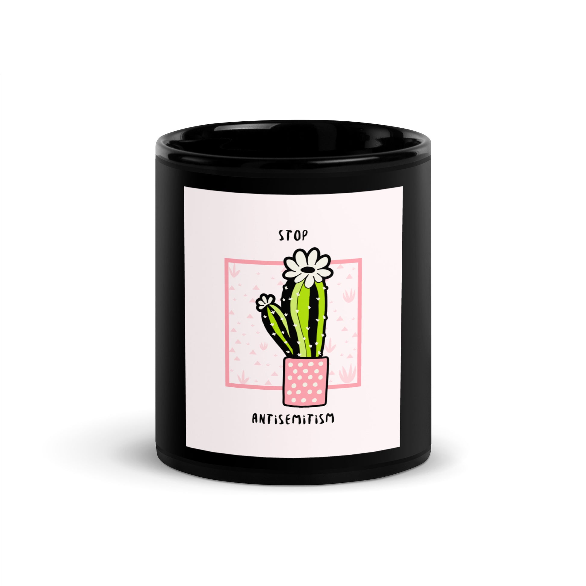 Stop Antisemitism | Plants & Flowers Edition | Black Glossy Mug