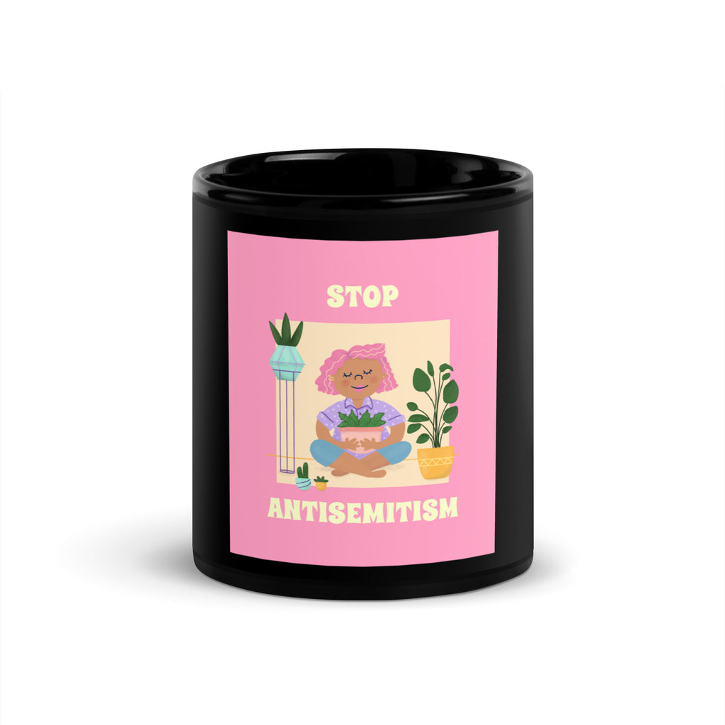 Stop Antisemitism | Plants & Flowers Edition | Black Glossy Mug