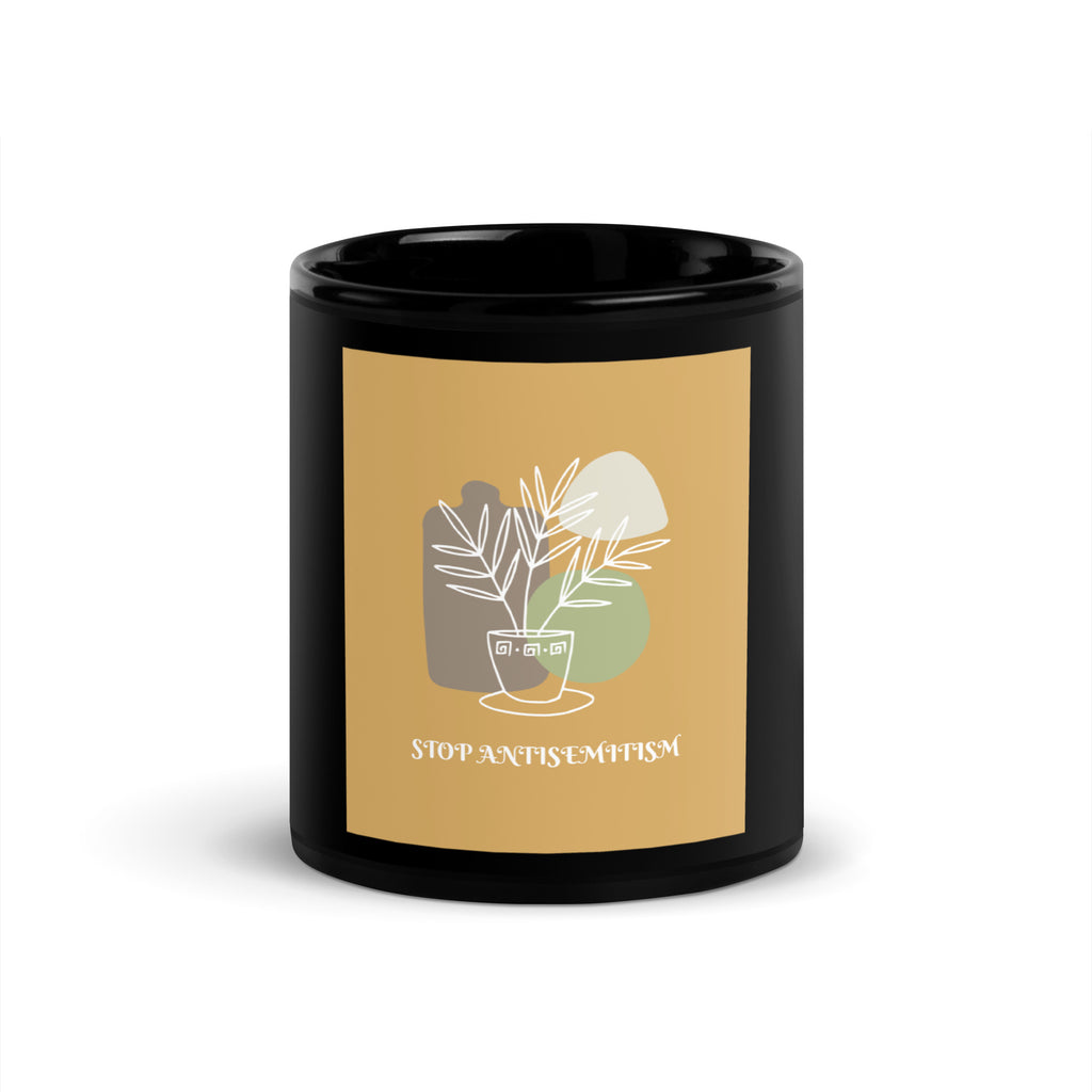 Stop Antisemitism | Plants & Flowers Edition | Black Glossy Mug